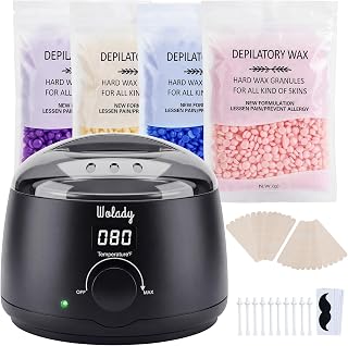 Waxing Kit for Women men,Fast-Melting Digital Wax Warmer for Face Hair Removal,4 Bags Hard Wax Beads & 45 Sticks,At-Home Waxing Kit for Bikini,Brazilian,Eyebrows,Leg,Full Body