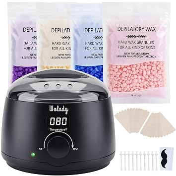 Waxing Kit for Women men,Fast-Melting Digital Wax Warmer for Face Hair Removal,4 Bags Hard Wax Beads & 45 Sticks,At-Home Waxing Kit for Bikini,Brazilian,Eyebrows,Leg,Full Body