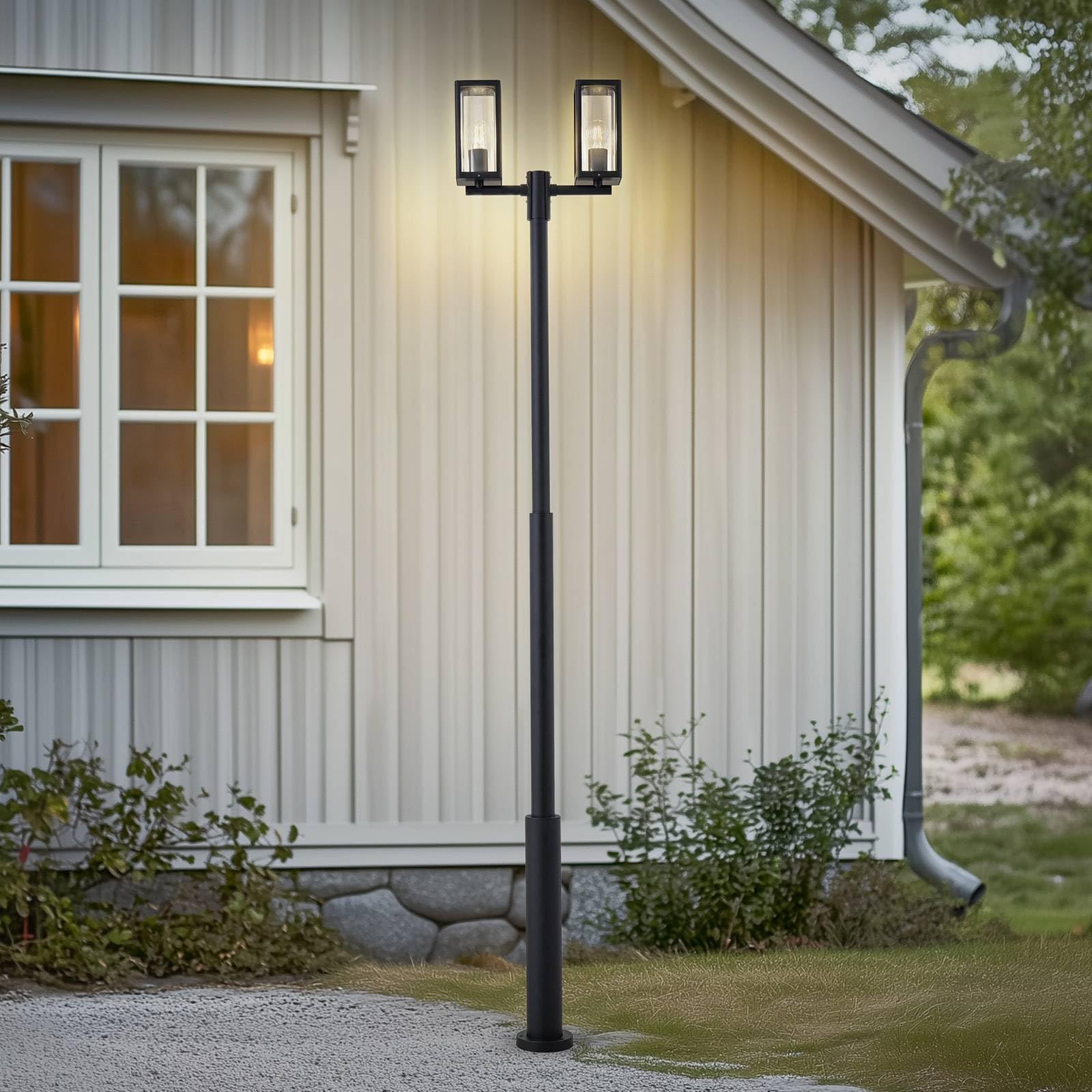 Lucande Lampadaire extérieur Siveta à intensité variable (Moderne) en Noir Aluminium (à 2 lampes, E27) Candélabre luminaire d’extérieur