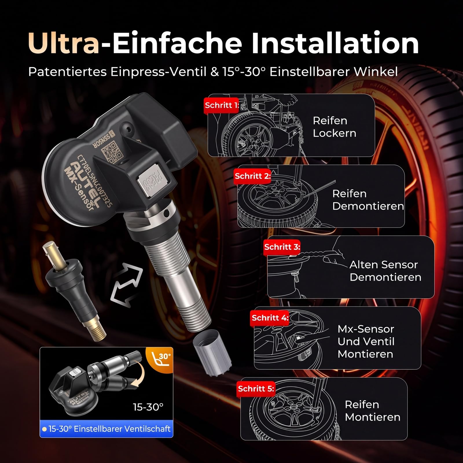 Autel RDKS 2 in1 MX-Sensor Dual-Frequenz, OE-Niveau TPMS-Sensoren für 99% Autos, 100% Programmierbarer Reifensensor, Funktioniert mit TS408S TS501Pro TS508WF TS601 TPMS Werkzeug(Gummiventil, 1 Stück)
