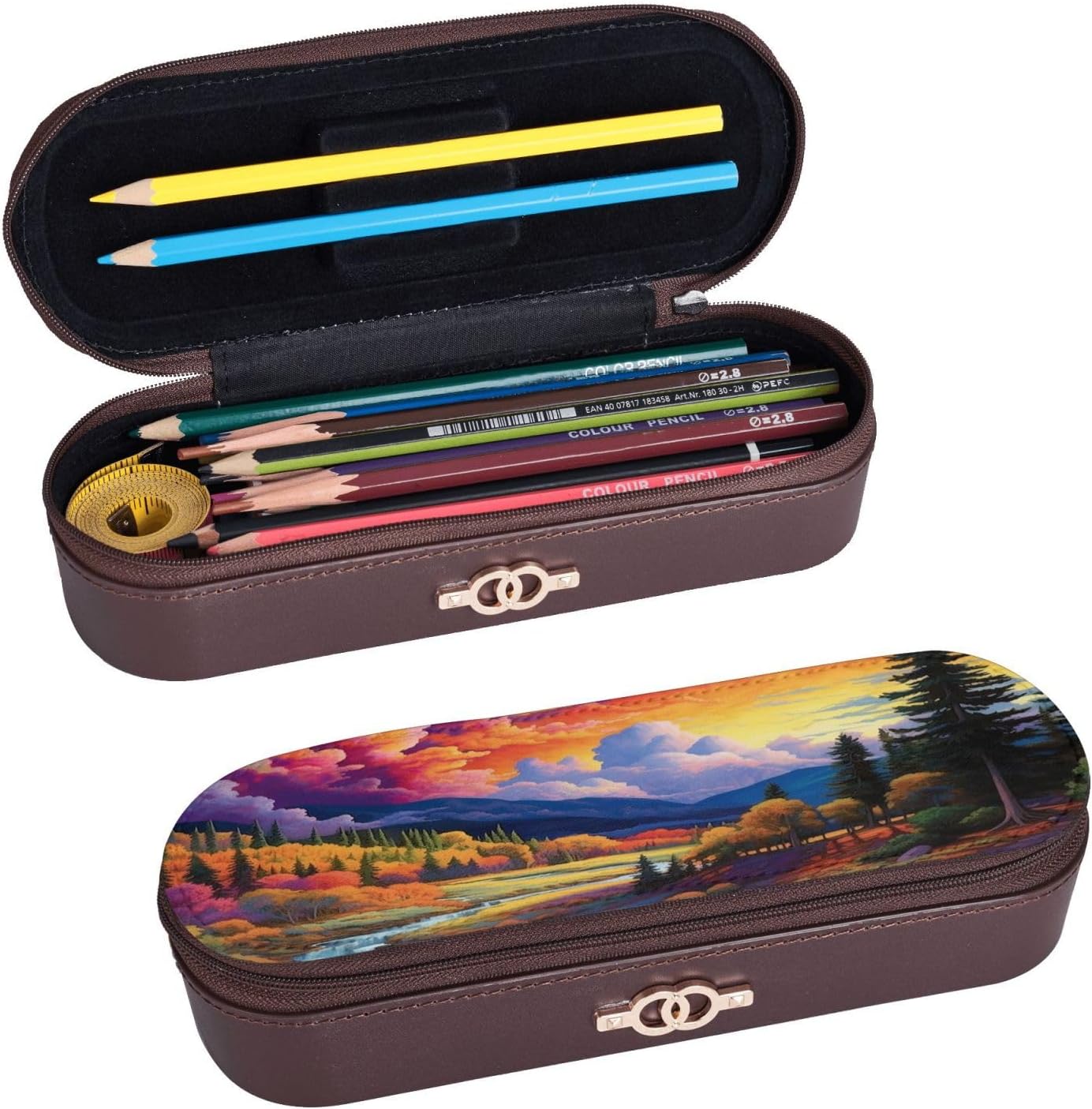 Rainbow scenery Leather Multi Slot Pen Storage Case image 2