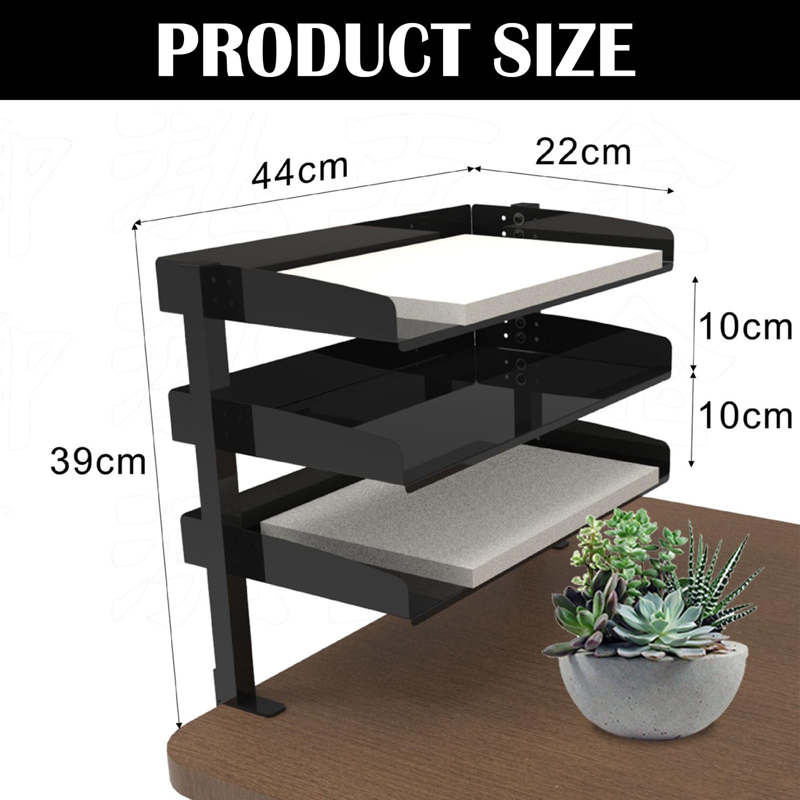 Étagère de bureau à clipser - Cadre de table à 3 niveaux - Noir - Pour la maison, le bureau et l'école (44 x 22 x 39 cm)