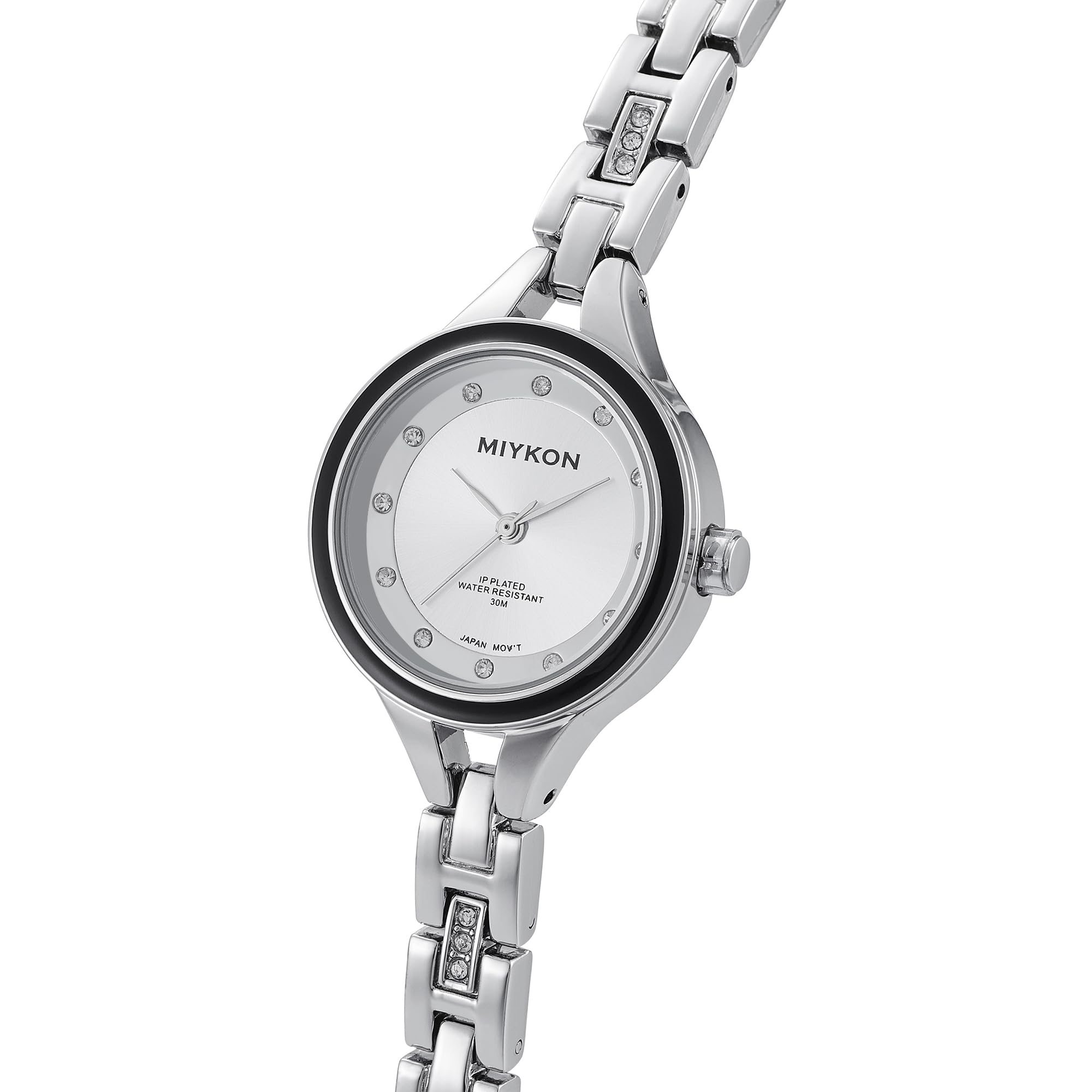 Miykon Silber- und Gold-Uhren für Damen, kleine zierliche Damenuhr mit echten Kristallen, ionenpoliertes Damen-Schmuckarmband, kratzfestes Glas, japanisches Quarz, 30,5 m wasserdicht, Silbernes