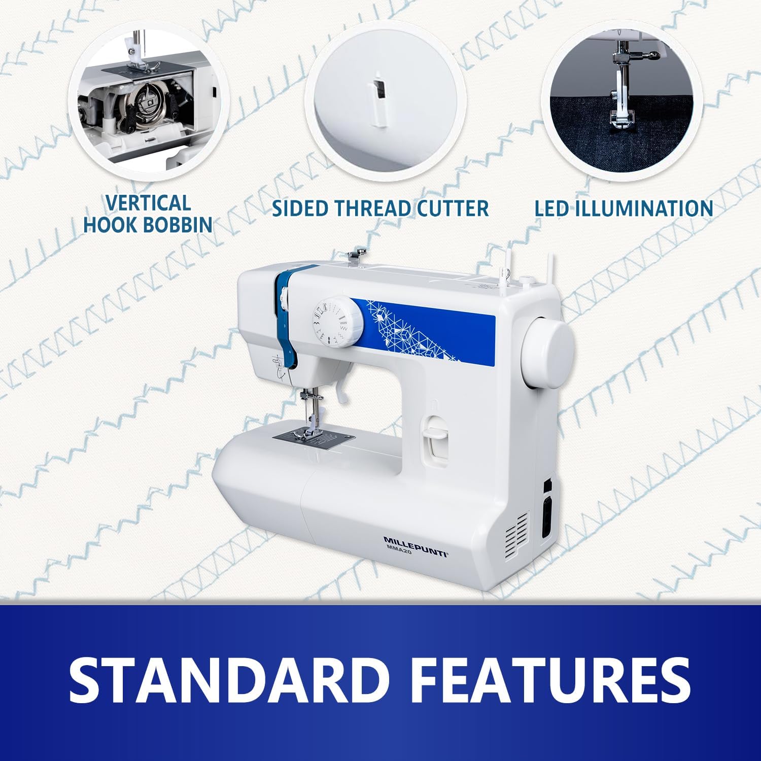 MILLEPUNTI MMA20 First Time Sewing Machine for Adults, 13 Built-in Stitches, Beginner Accessories Kit, Lightweight & Compact, DIY Sewing Projects for Seniors, Adults, New Home, Starters