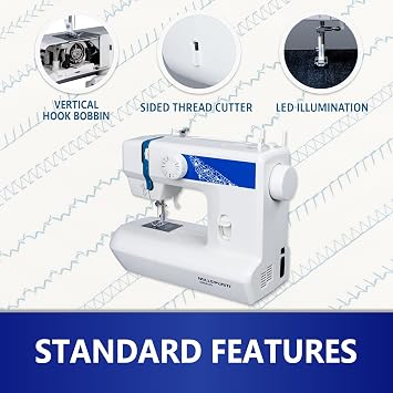 MILLEPUNTI MMA20 First Time Sewing Machine w/ 13 Stitches, 3 Included Feet, Quick Needle Threader & Accessory Kit, for Starters & Seniors, Lightweight and Compact for Home DIY Sewing Projects