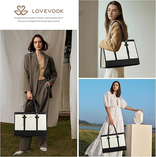 Miniatura 2 de LOVEVOOK Bolsa de lona para laptop de 15.6 pulgadas para mujer, bolsa de trabajo de gran capacidad con bolso de mano, bolsa de computadora, maletín