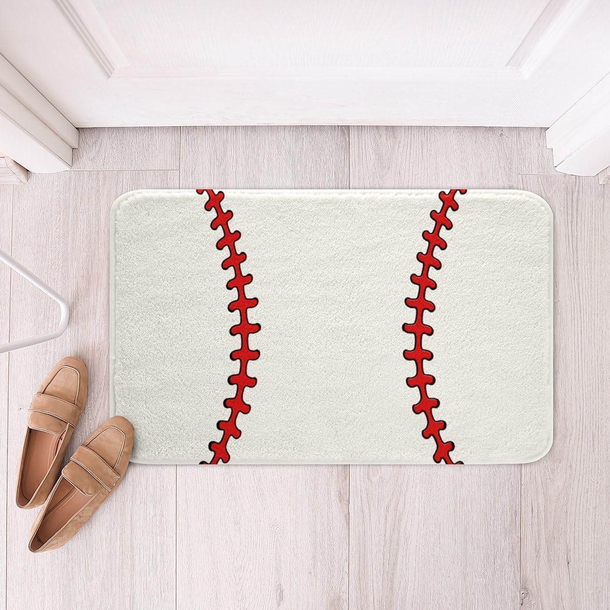 jejeloiu White Baseball Bathroom Rugs 20"x32" Sports Game Bath Mats for Kids Boys Girls Decor Baseball Gaming Ball Competitive Games Bathroom Accessories Floor Doormats Room Decor