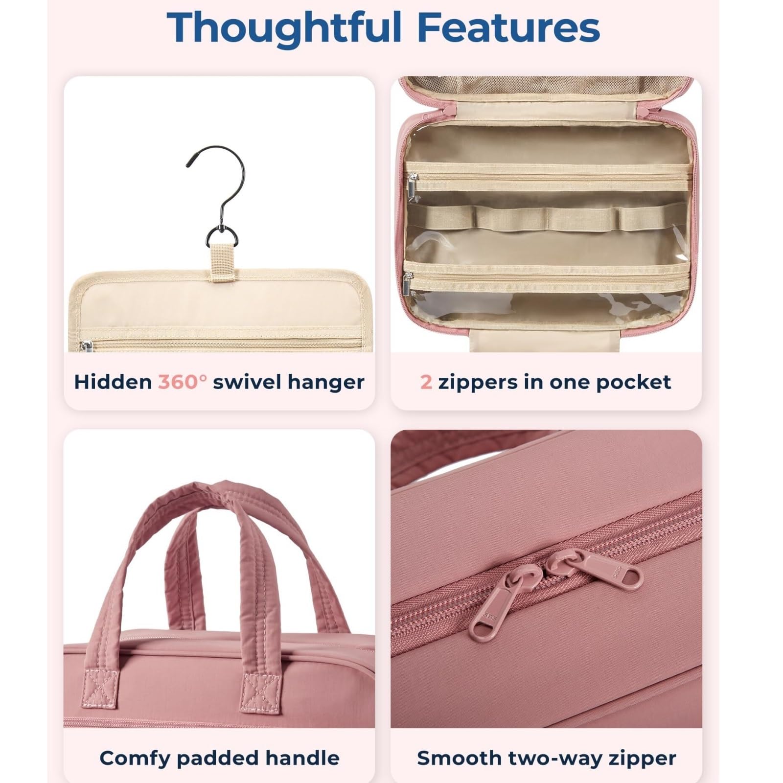 Adatta Viaggio Borsa Da Toilette Appendibile Donna Viaggio In Peluche For Cosmetici For Impermeabile Per Quotidiano(Beige)