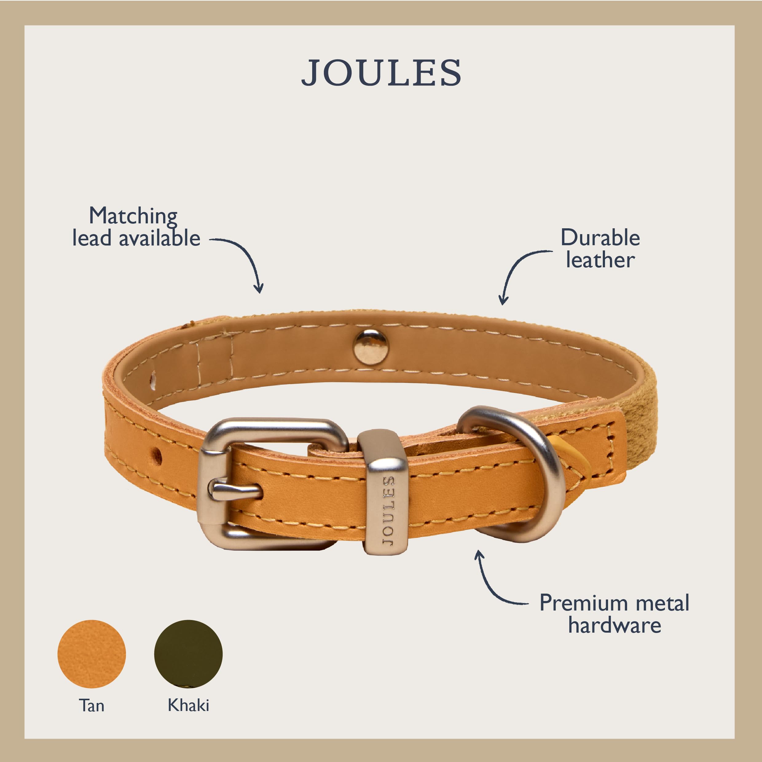 Rosewood x Joules Tan Dog Collar, Small, Durable Leather and Webbing Detail, Stylish Design with Brushed Metal Buckle - Image 2