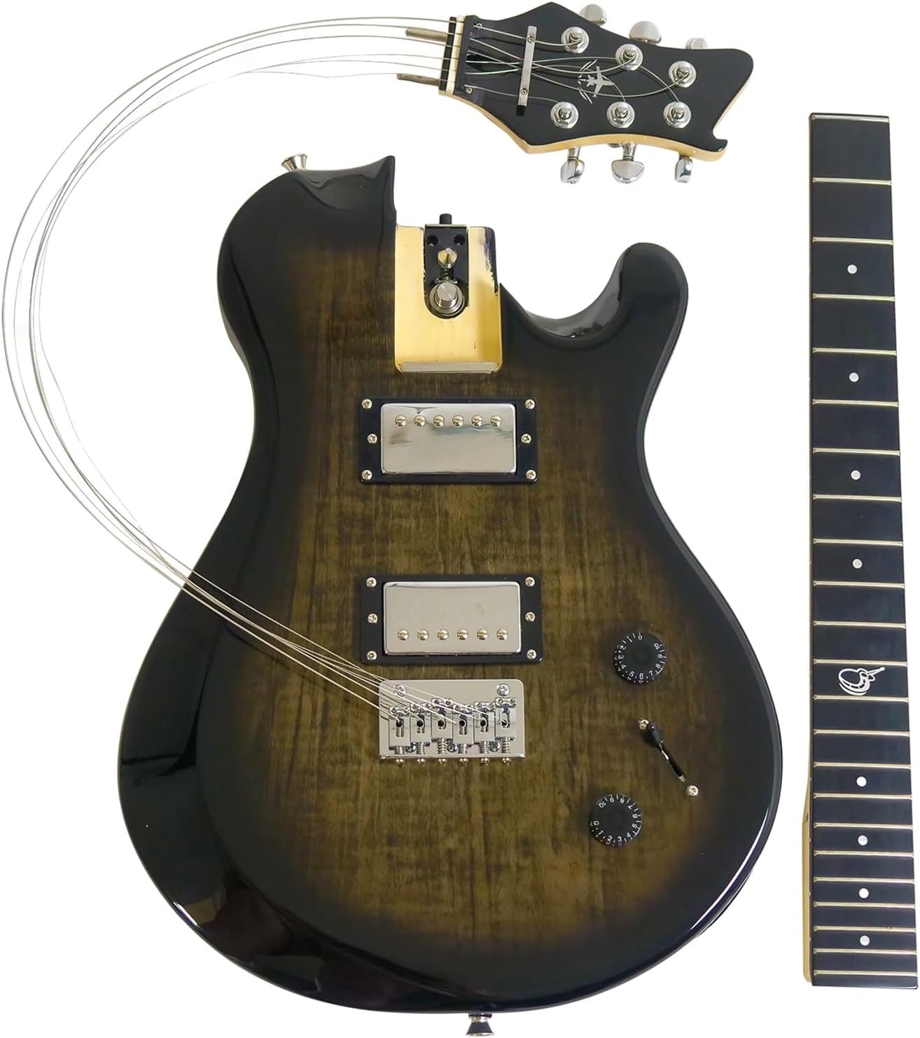 Journey Instruments Electric Travel Guitar – OE990BK Overhead Traveling Electric Guitar with Collapsible Patented System – Portable Backpack Case (Black/Brown)