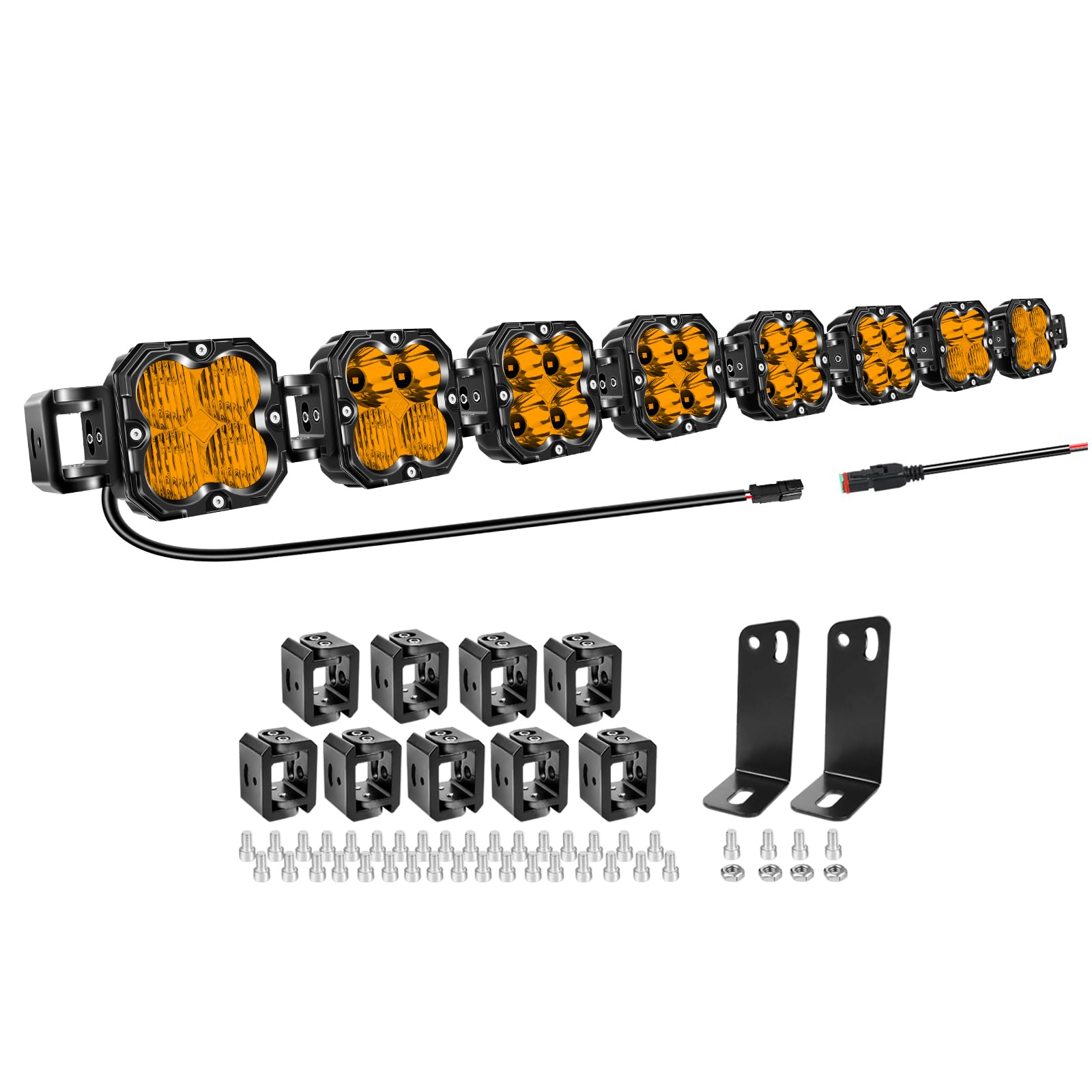 AUXTINGS 132 cm, 240 W, bursztynowa listwa świetlna LED z okablowaniem, prosta, zakrzywiona regulacja, 12 V / 24 V, szeroka wiązka światła i reflektor terenowy, 4 x 4, wodoodporna lampa przeciwmgielna