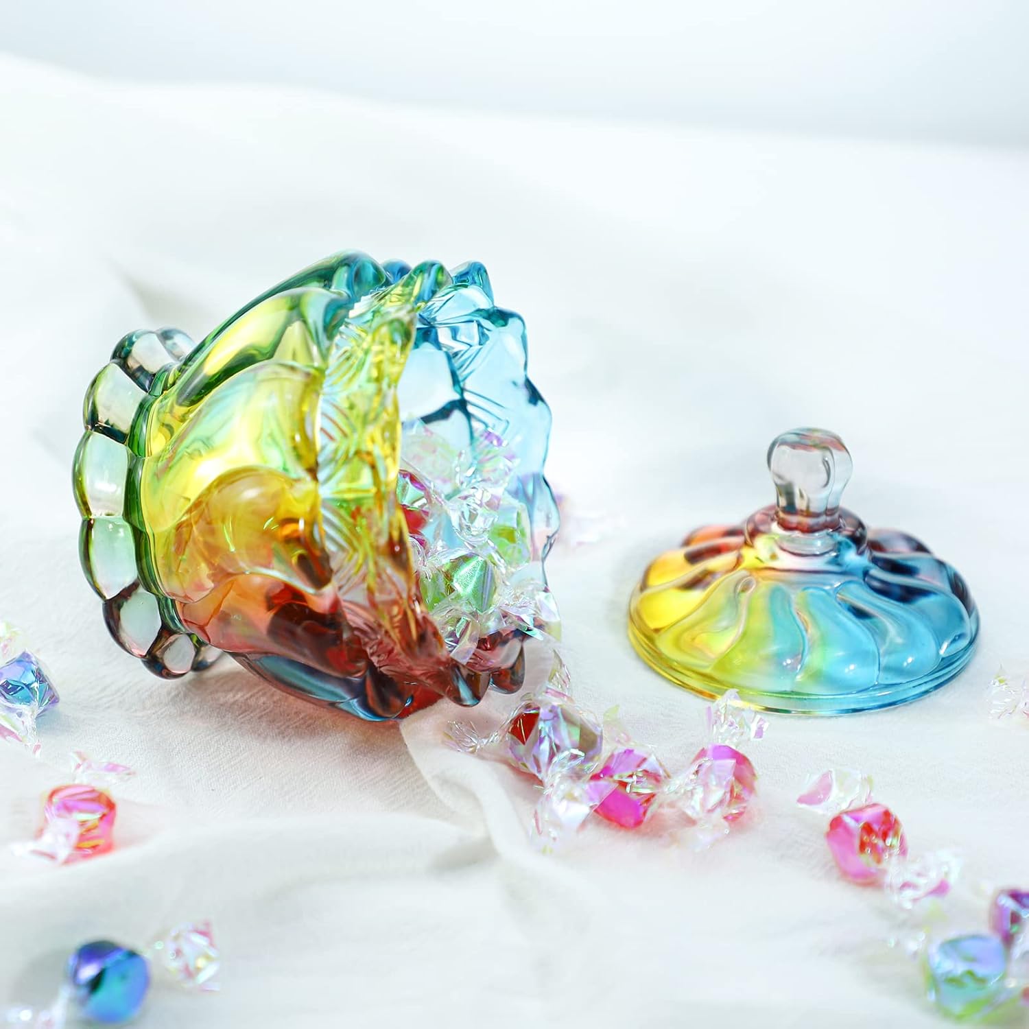 SOCOSY Royal Embossed Clear Glass Apothecary Jar With Lids, Candy Jar Containers Wedding Candy Buffet Jars Crystal Jewelry Box Food Jar 7oz - Image 7