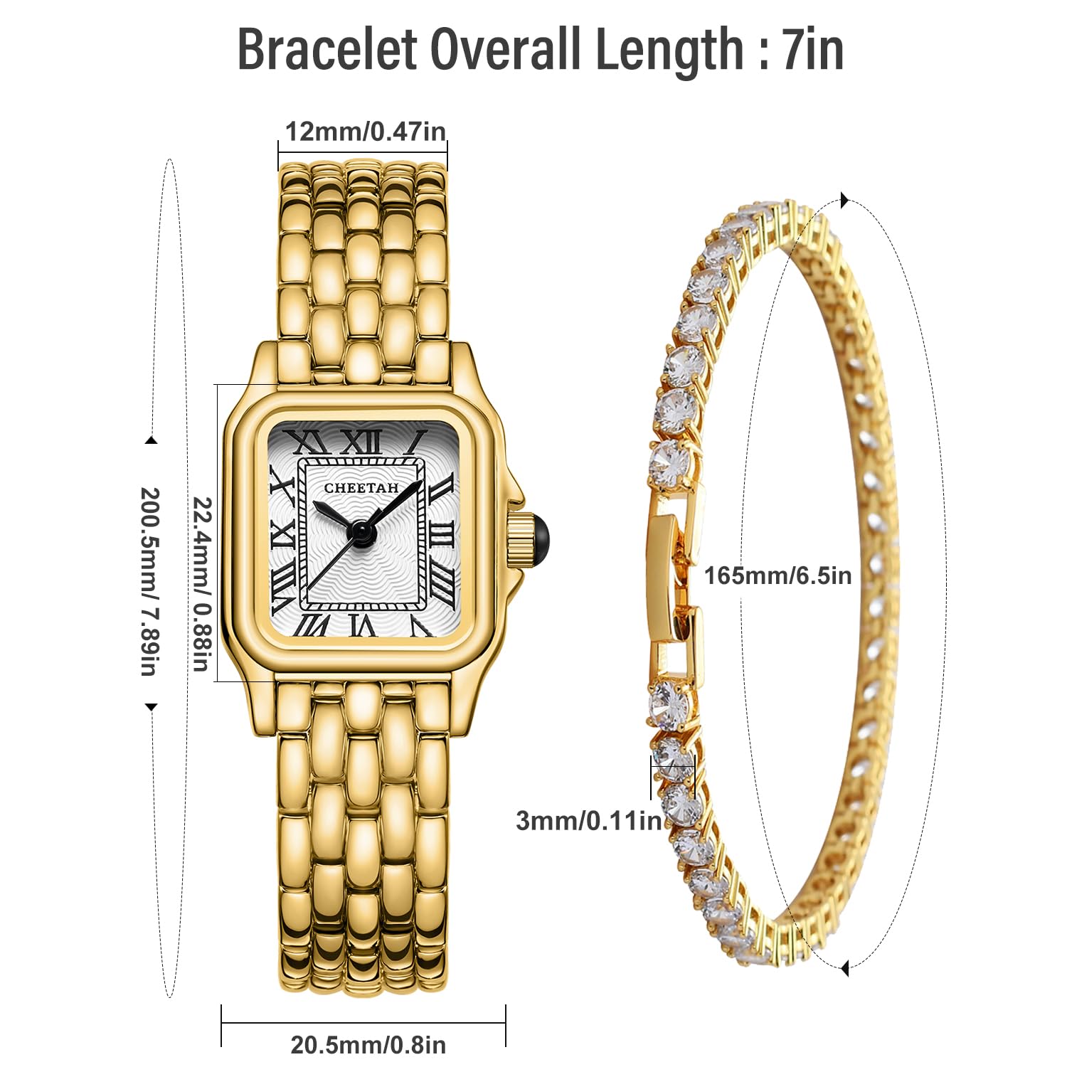 CHEETAH Damen Gold Armreif Uhr und Armband Set