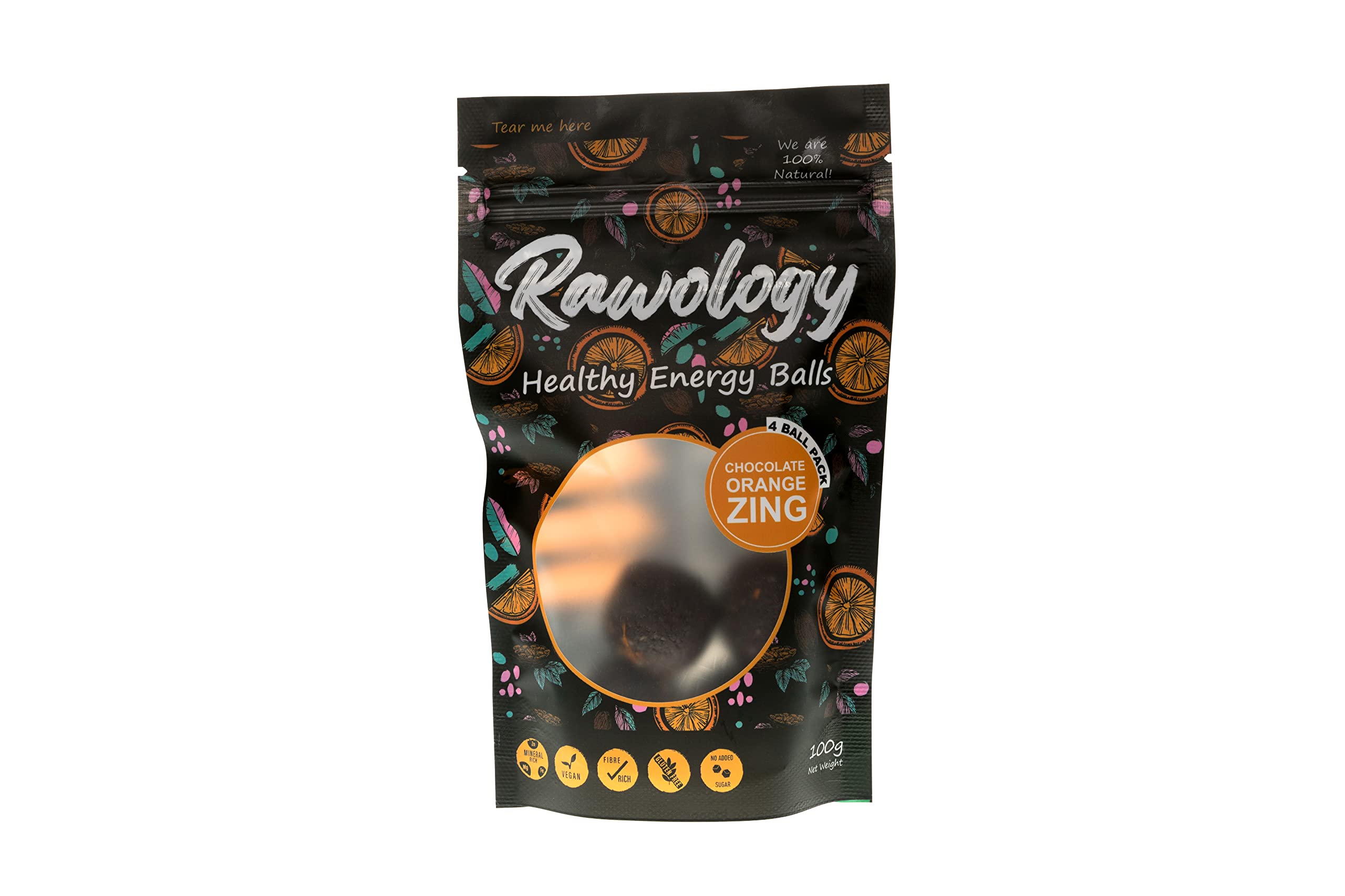 Rawology Healthy Energy Balls - Chocolate Orange Zing (12 balls) - Vegan, Gluten-free, keto, sugar free, fruit and nut snack