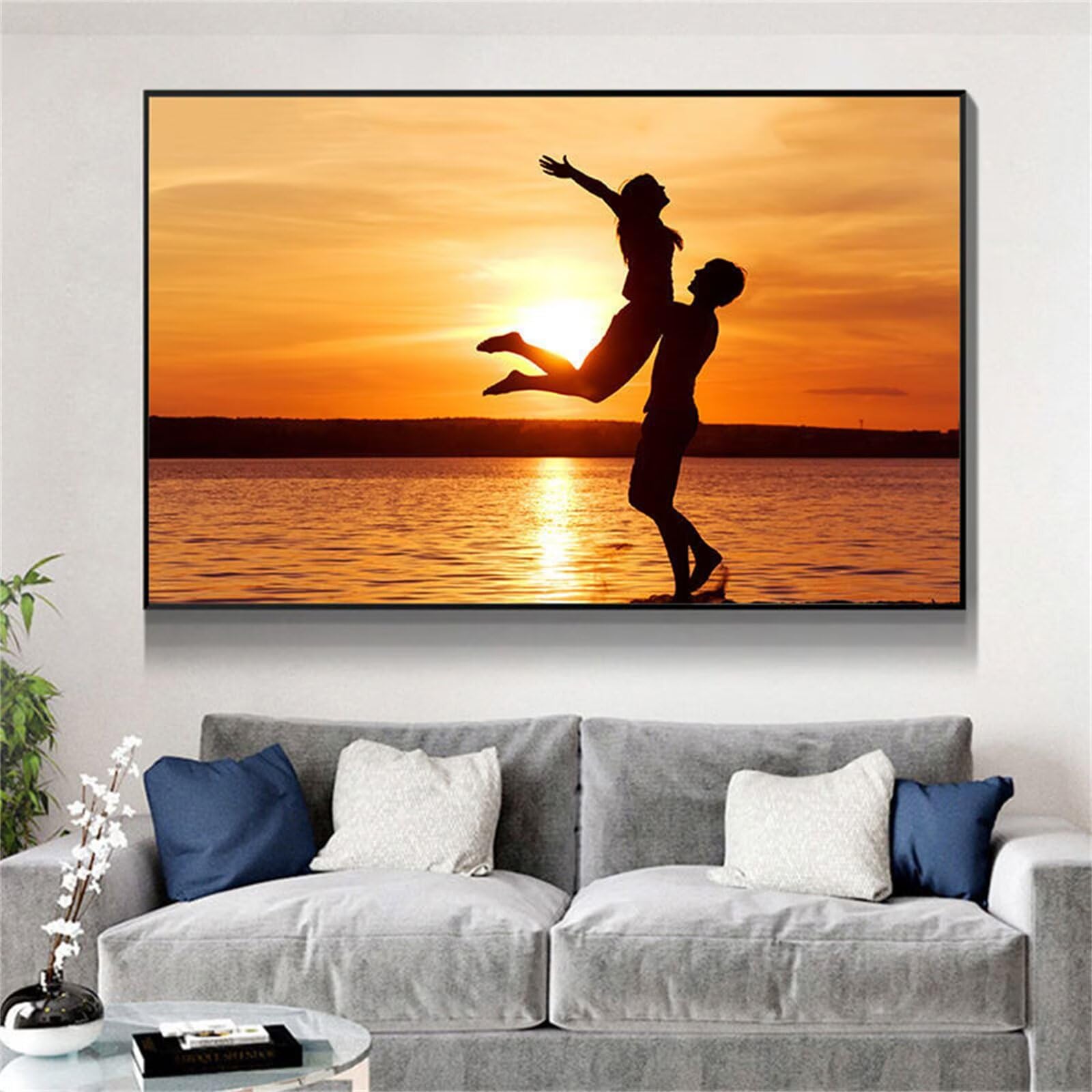 Mer en couple Diamond Painting 80x120cm Format Broderie Diamant Painting, 5D Peinture Diamant Tableau Perle Point de Croix Kit Complet Strass DIY Adultes Enfants Femme Cadeau, Maison Décor Z-7046