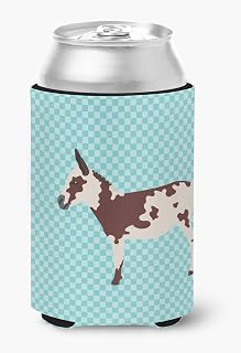 Caroline's Treasures BB8025CC American Spotted Donkey Blue Check Can or Bottle Hugger Cooler Washable Drink Sleeve Collapsible Beverage Insulated Holder, Can Hugger, Multicolor