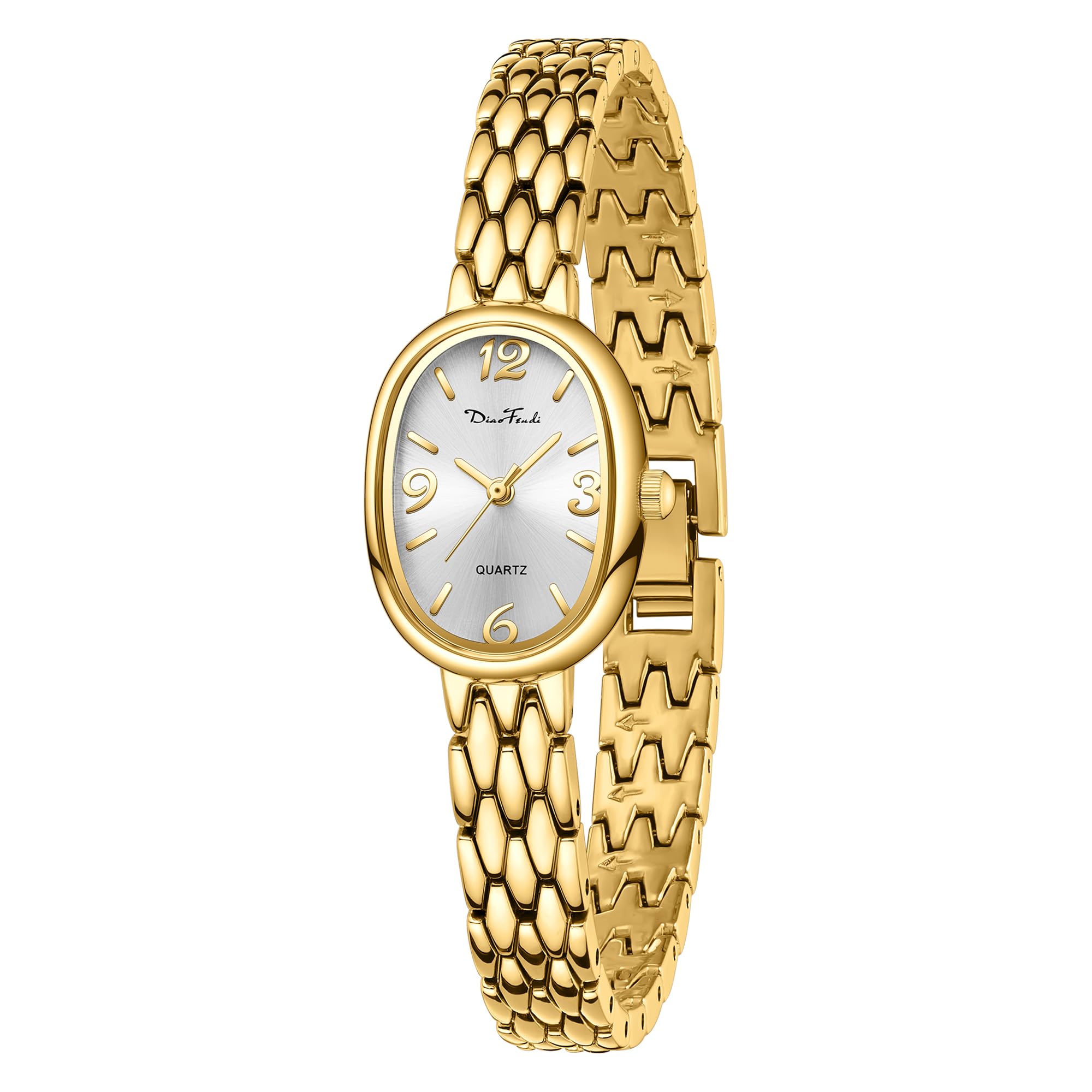 Diaofendi Petite Vintage Oval Gold Women’s Watch, Waterproof Elegant Watch with Japanese Quartz Movement, Adjustable Strap with Tool (D36322-Gold Silver)