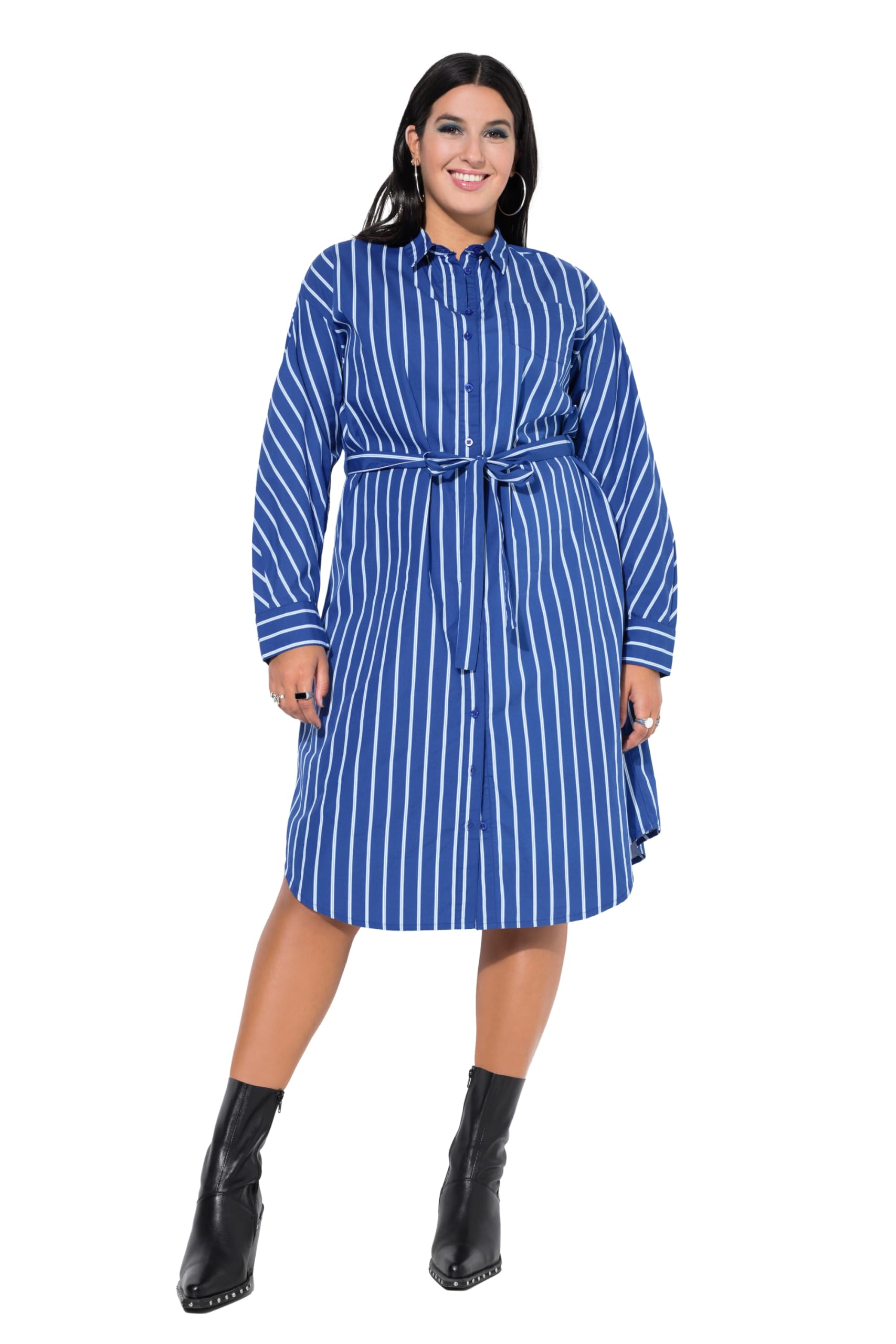 Studio Untold Damen große Größen Übergrößen Plus Size Hemdblusen-Midikleid, Oversized, Streifen 843716