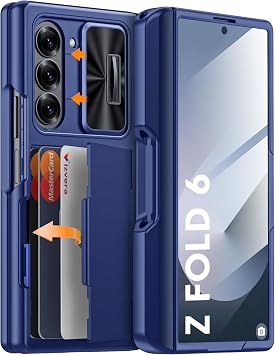 Vizvera Samsung Galaxy Z Fold 6 Case, RFID Wallet with Card Holder S Pen Holder Camera Cover Shockproof Silicone Protective Case for Z Fold 6 2024-Blue