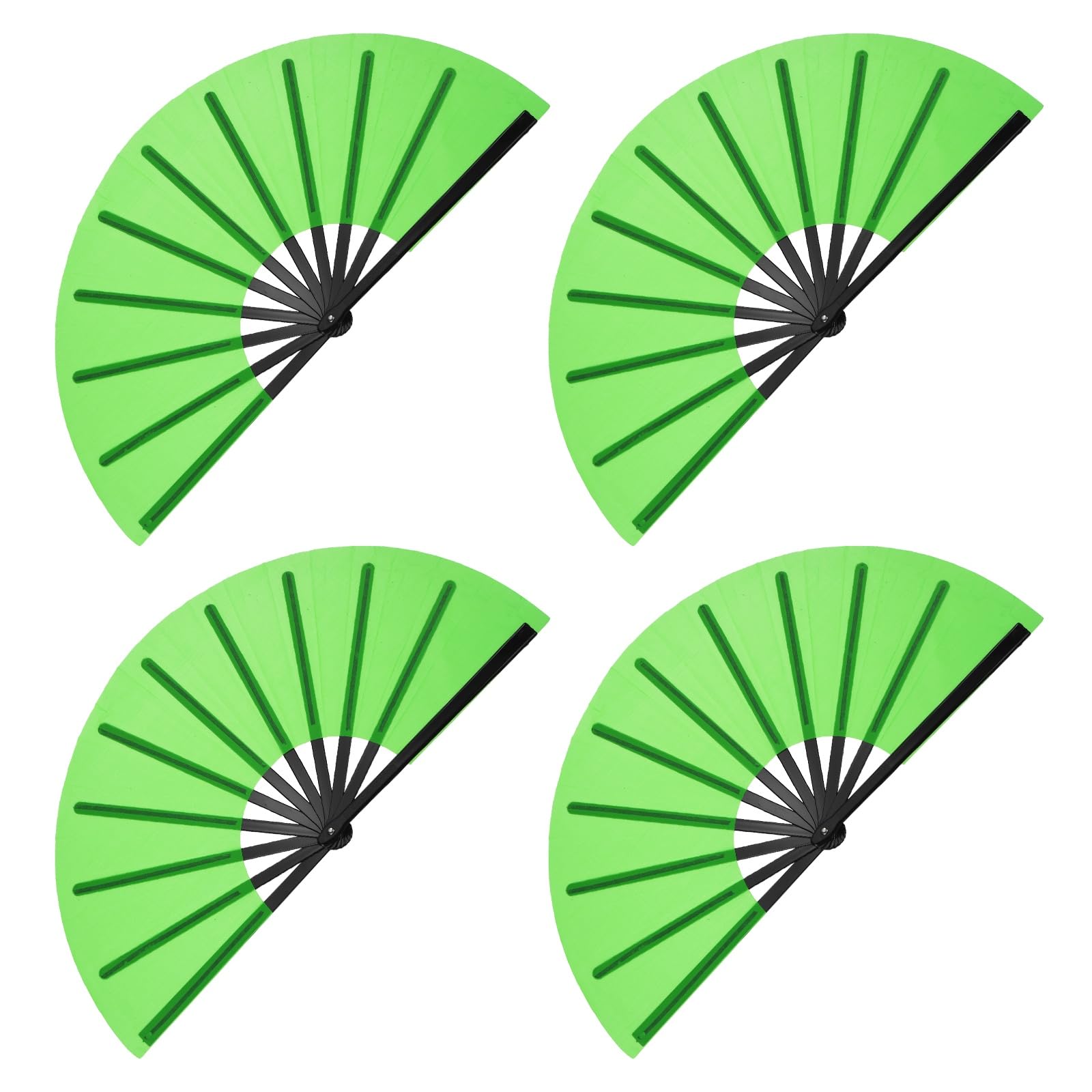 Grands éventails pliants de qualité supérieure noirs et vert fluo pour danse lot de 4