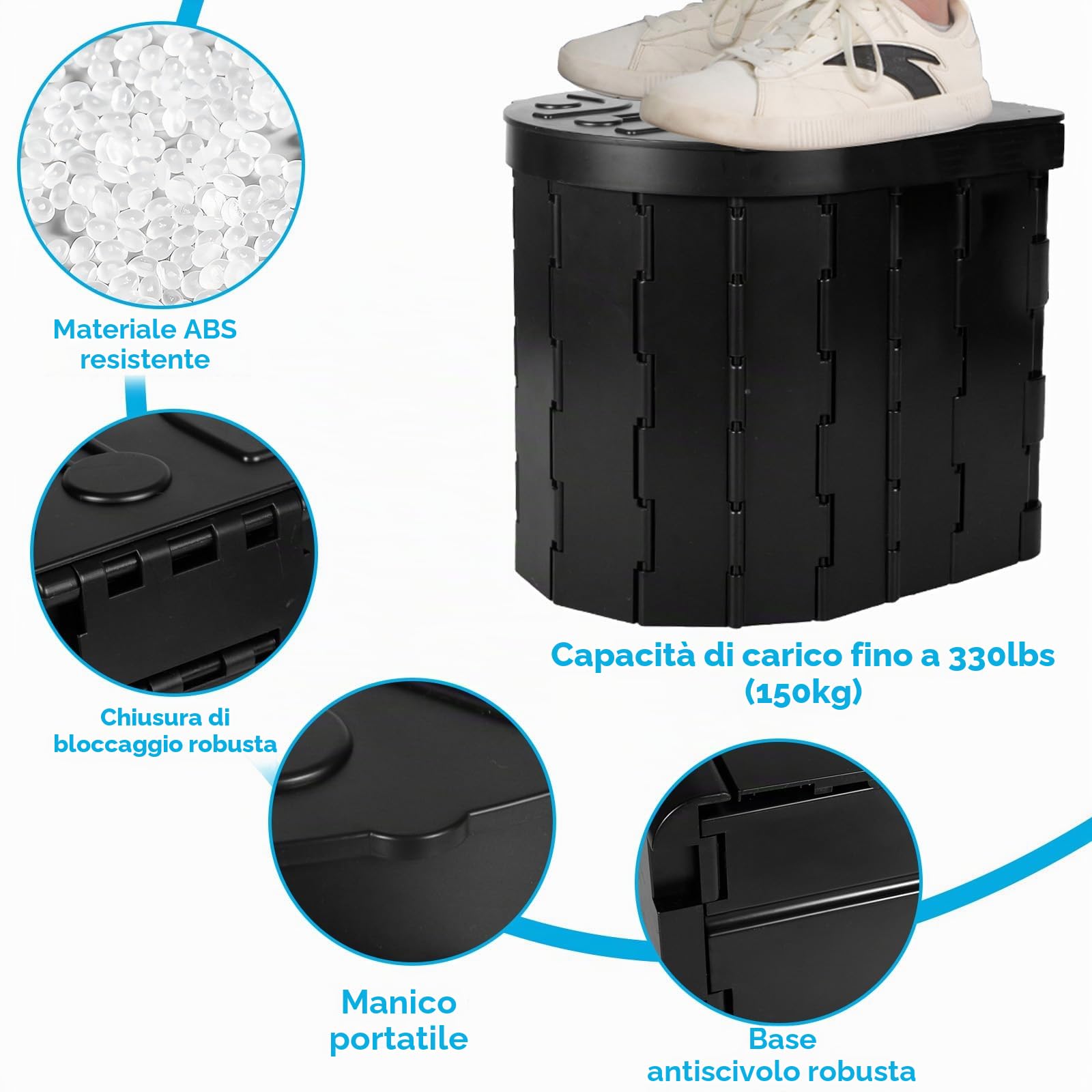 WC Portatile da Campeggio con Supporto e Borsa per la Conservazione Supporta Fino a 150KG Gabinetto Portatile Adulti 24 Sacchetti Lgienici per Camper, Escursionismo & Emergenze