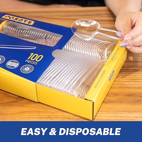 Miniatura 5 de POSATE Cucharas de plástico desechables extralargas de 7.1 pulgadas (100 unidades), tamaño grande para adultos, plástico resistente de grado
