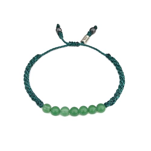 Green Jade Bead Bracelet - Woven Cord Unisex Stone Bangle Stretch Drawstring Size Adjustable for Men and Women by RUMI SUMAQ Handmade Jewelry