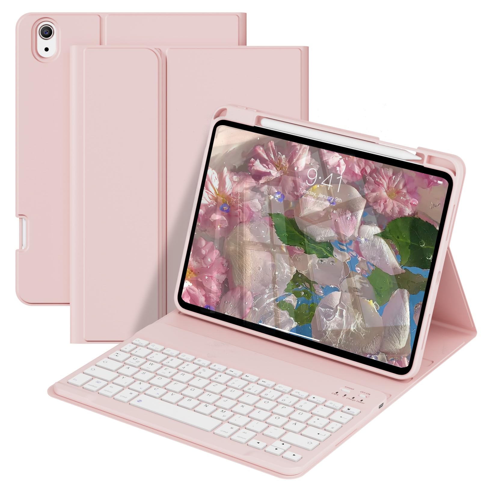 zoyu Hülle mit Tastatur für iPad 11. Generation (A16) 2025 11 Zoll, iPad 10. Generation 2022 10,9 Zoll, Magnetische Kabellose Abnehmbare Tastatur, Dünn und leicht für iPad11/10,9 Zoll, Rosa