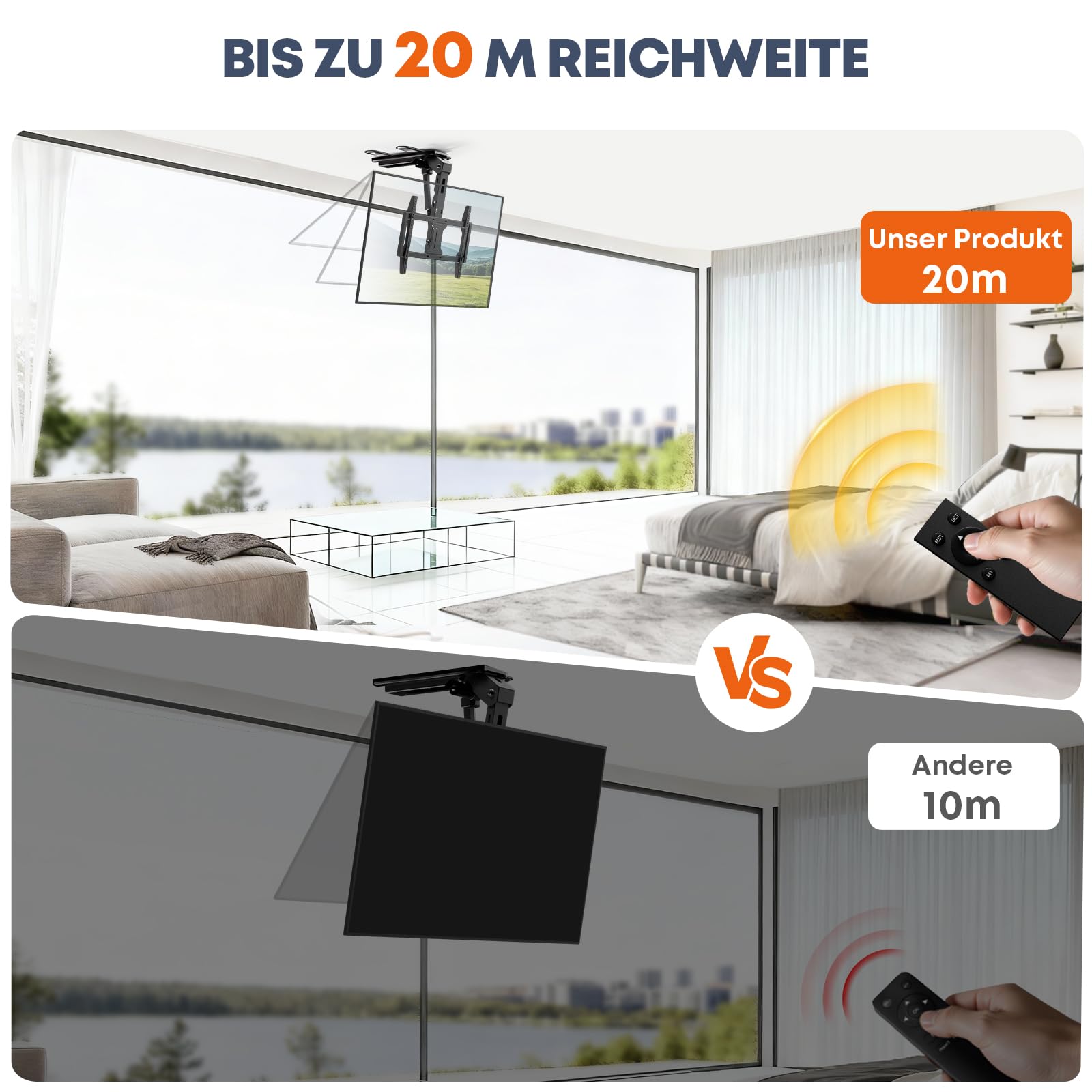 TV-Deckenhalterung Elektrisch für 37-75 Zoll - TV Halterung Decke Elektrisch Klappbar, Neigbar, Mit Fernbedienung, Belastung bis 45 KG, Schwarz