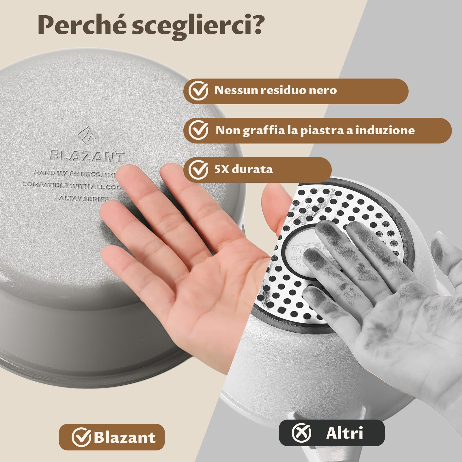 BLAZANT Padelle Antiaderenti Induzione Set con Manico Rimovibile, Padella Ceramica PFAS-free per Piccole Cucine, Camper e Famiglie, Risparmia Spazio, Adatte a Forno, 7 Pezzi 20/24/28 cm