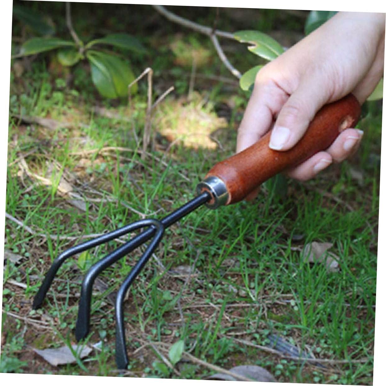 TOYANDONA 2 Series Rastrillo De Tres Dientes Jardinería Pequeño Rastrillo De Jardín Agarrador De Jardín Rastrillos Cultivador De Rastrillo Herramienta Mango De Madera Rojo 2 Piezas X 2