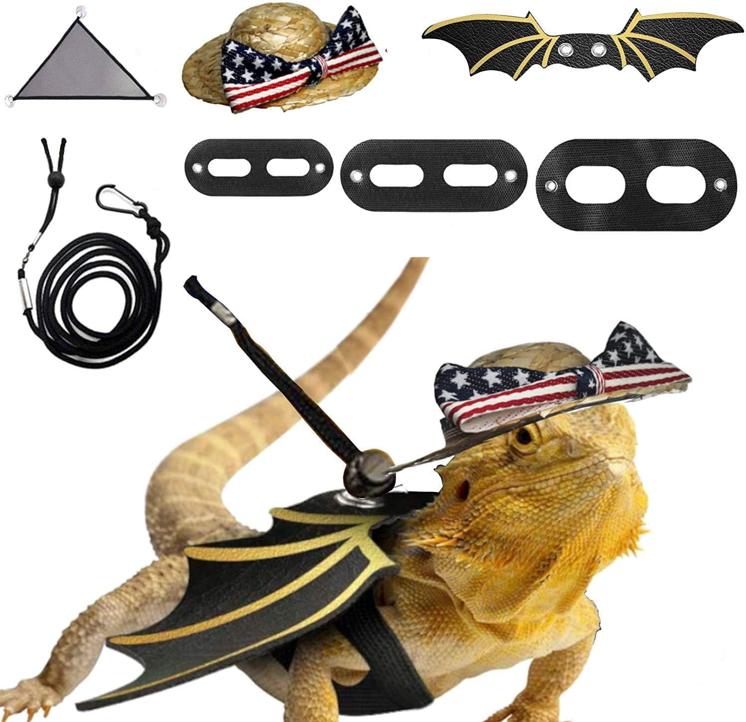 Flobby Adjustable Lizard Harness Bearded Dragon Leash Reptile Leash 7PCS Pack (S,M,L)