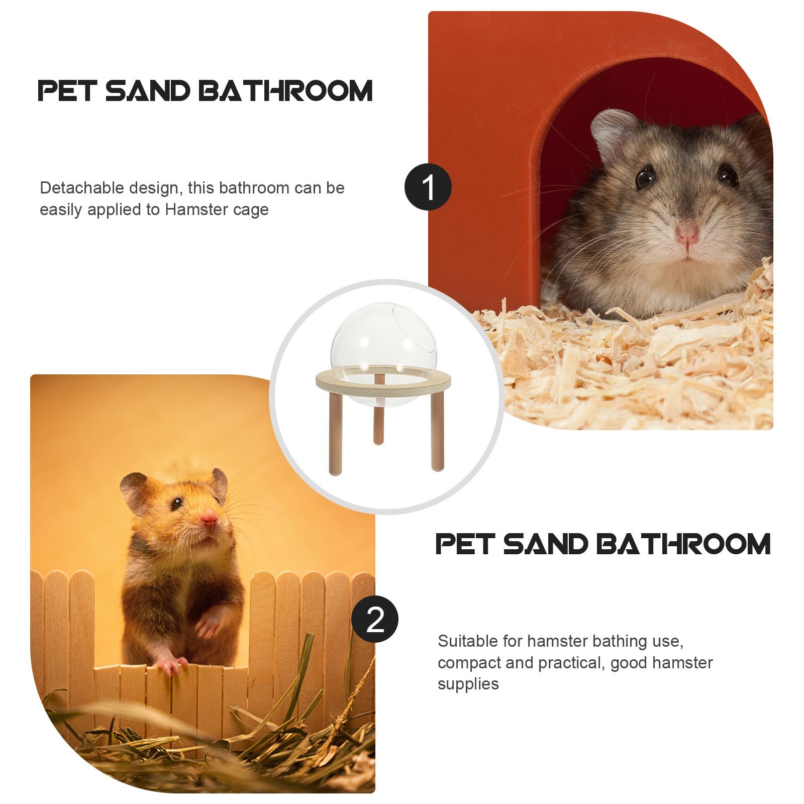 CLISPEED Kleine Hamsterbadewanne aus Glas und Holz für Kleine Haustiere