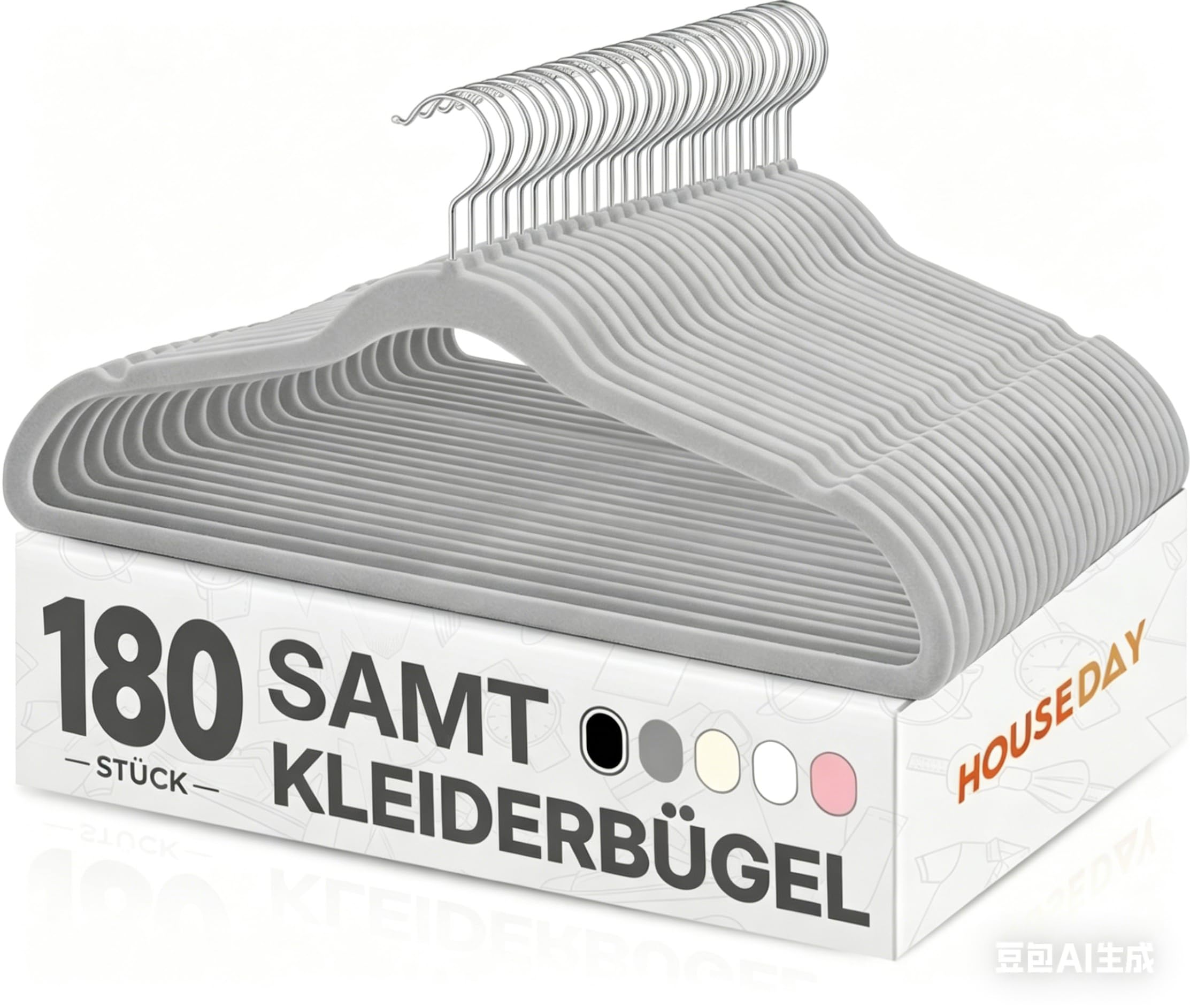 HOUSE DAY Kleiderbügel Samt 60 Stück, Kleiderbügel Platzsparend Filz Bügel - Rutschfester, Premium Schwarzer Anzugbügel, 360° Drehbarer Haken