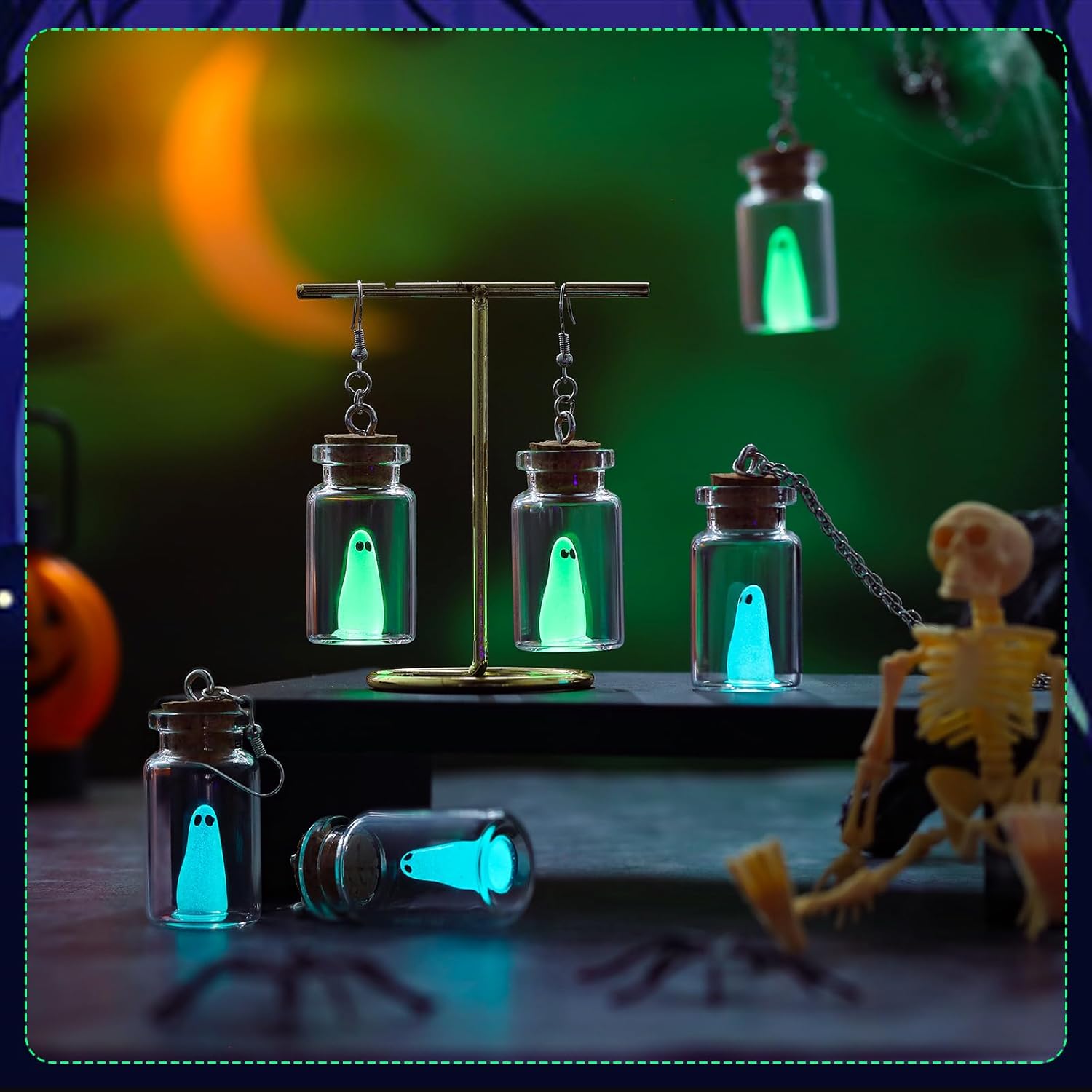 Quelay Adopt A Ghost Necklace Earrings 4 Pcs Glow in The Dark Ghost Earrings Necklace Set Christmas Jewelry Gifts for Women and Men - Image 7