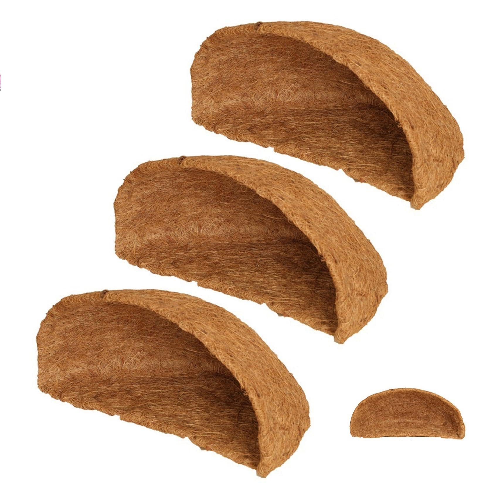 Joygoodta 3Pcs Half Round Replacement Coconut Coir Liner Degradable Breathable Natural Cuttable Hanging Basket Liners for Garden Plant Flower Pot