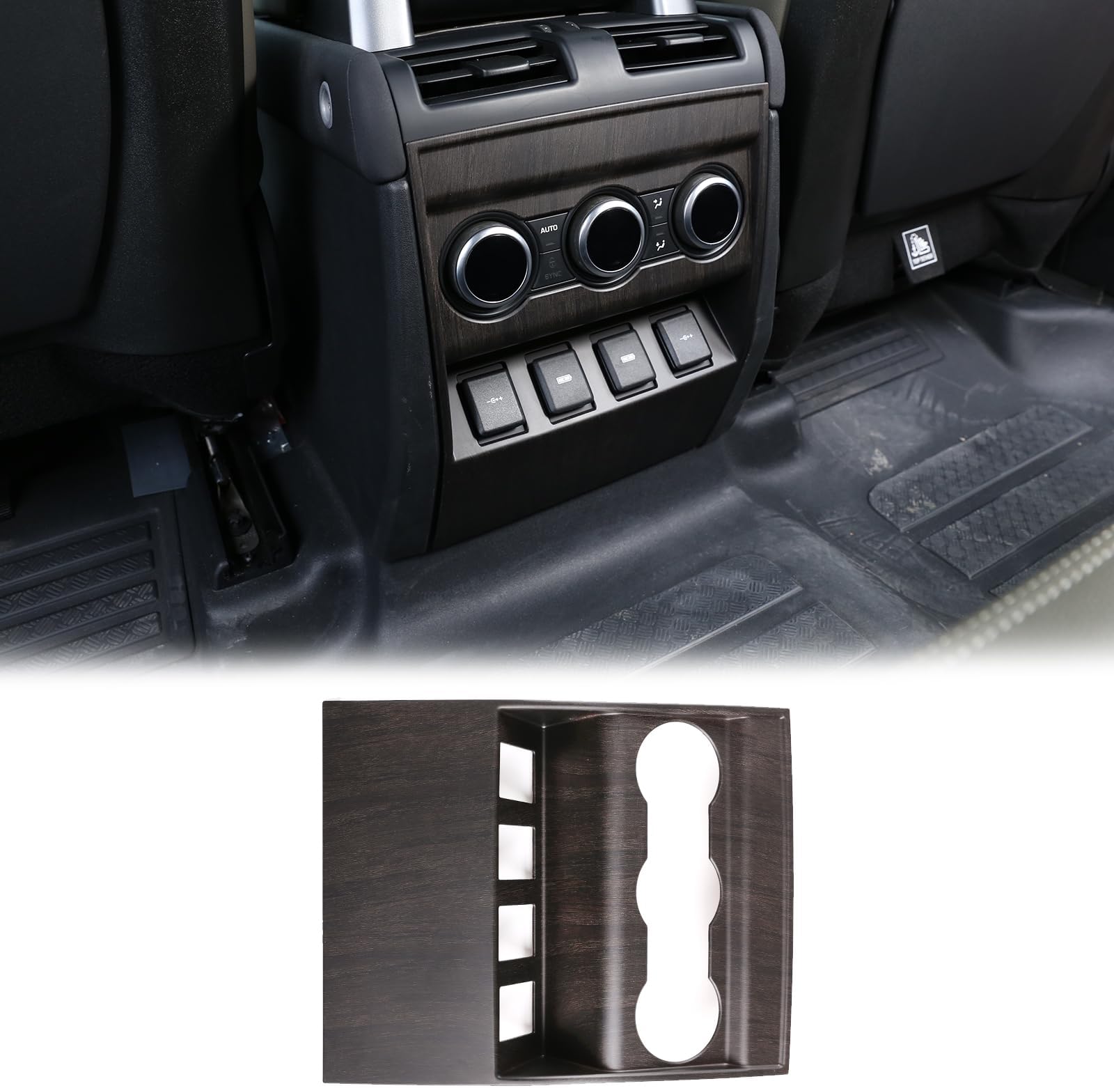 Rear Air Vent Control Panel Cover for Land Rover Defender 2020-2023 Accessories, ABS Material Rear Air Condition Adjustment Panel Anti Kick Protective Cover (Oak Grain)