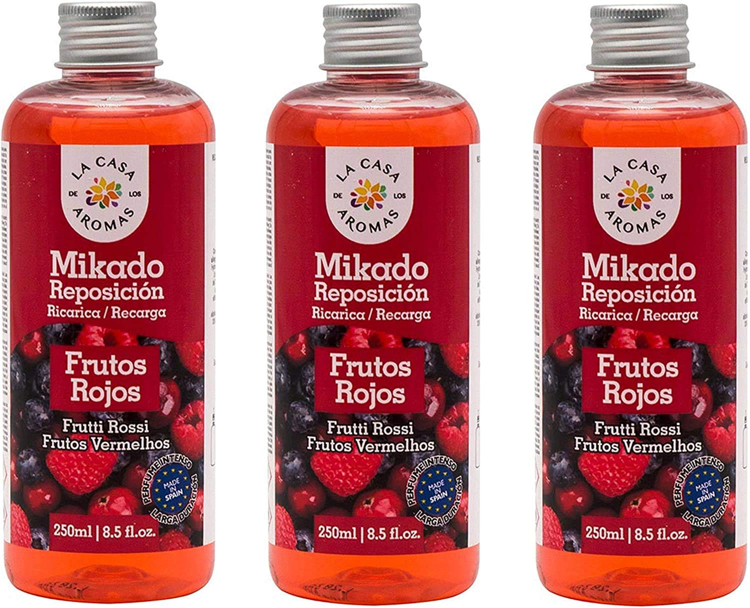 H HANSEL HOME Mikado Reposicion 250 Ml Sin Varillas (Frutos Rojos, 3 Pcs)