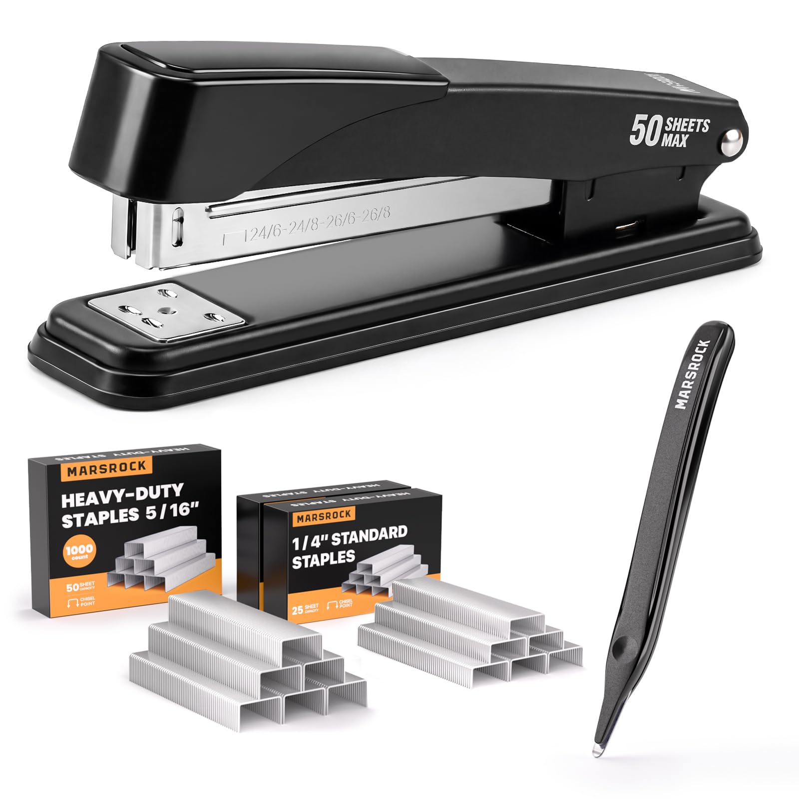 Marsrock Heavy Duty Stapler for Desk with 50 Sheet, 3000 Staples, Black