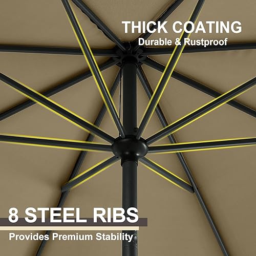 Miniatura 3 de Gardesol Sombrilla de patio de 9 pies, sombrilla de mesa al aire libre con botón de inclinación, 8 varillas resistentes, protección UV, tela teñida