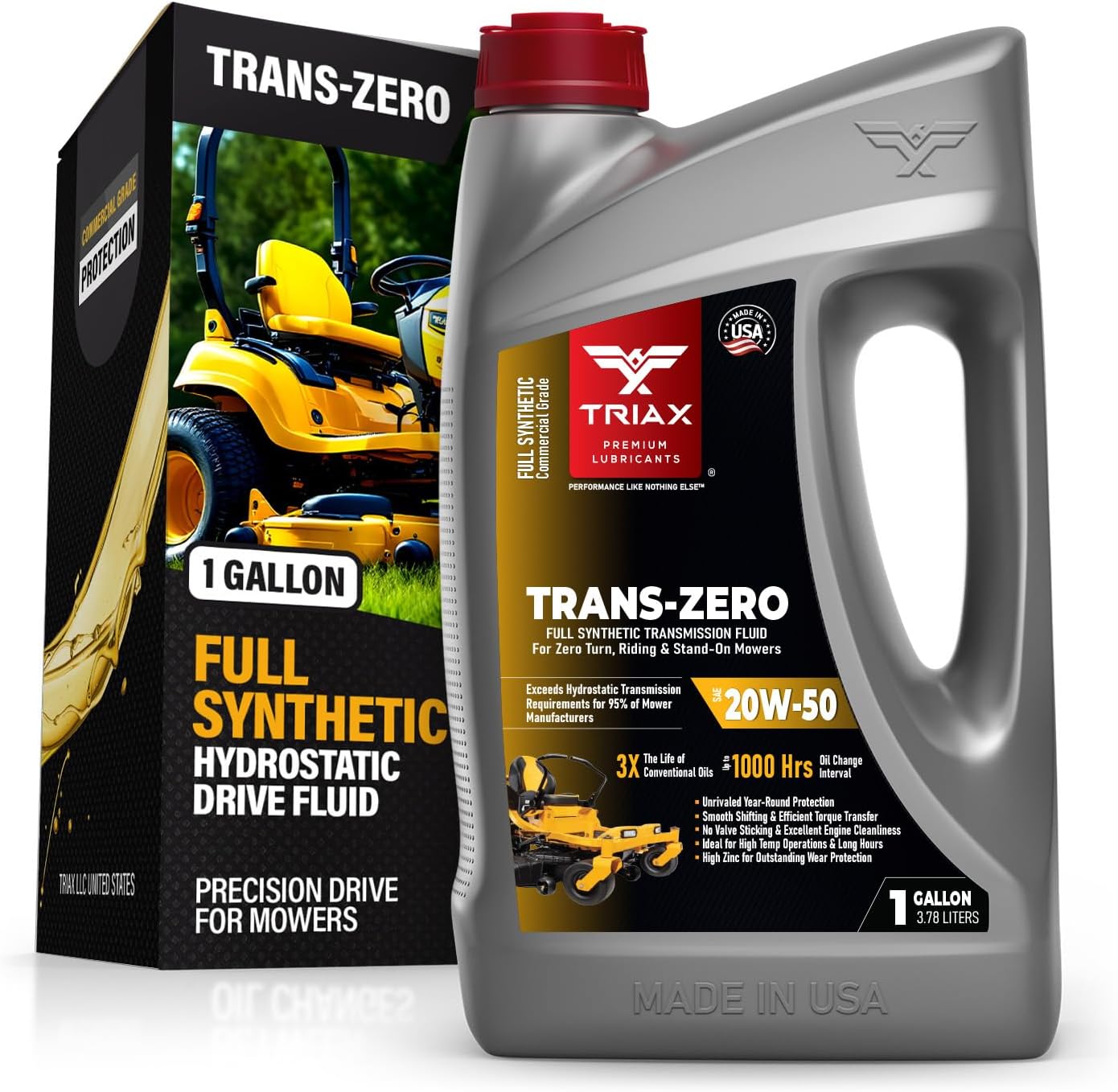 TRIAX Trans-Zero 20W-50 Full Synthetic Hydrostatic Transmission Oil | For Zero-Turn, Riding, and Stand-On Lawn Mowers | Unrivaled Year-Round Protection (1 Gallon)