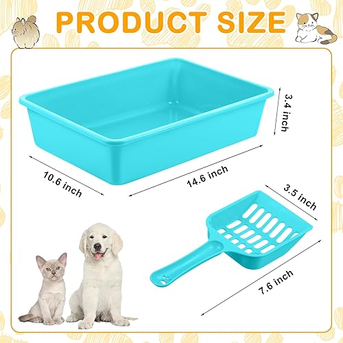 Miniatura 3 de Amyhill Caja de arena abierta para gatos, bandeja de arena para gatos con 10 cucharas, bandeja mediana de plástico para mascotas, caja antiadherente