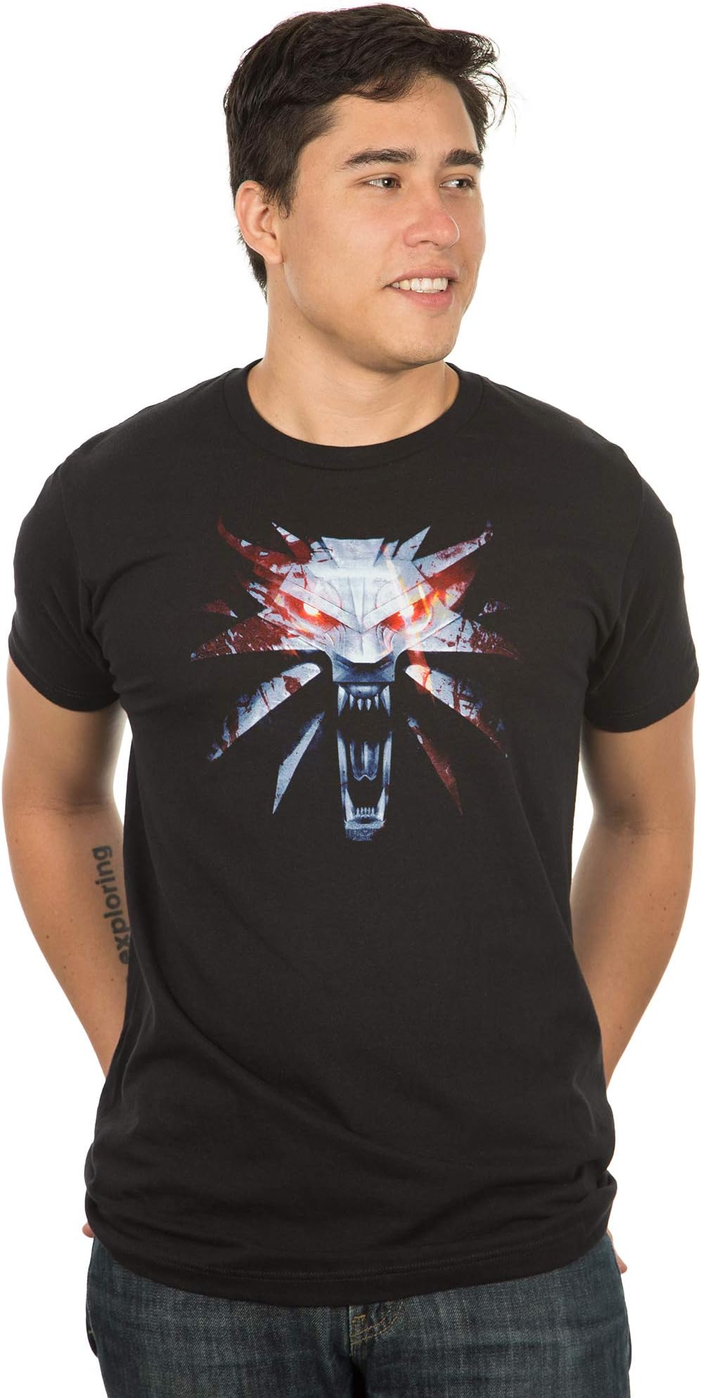 JINX The Witcher 3 White Wolf Medallion Men's Gamer Graphic T-Shirt, Black, Medium