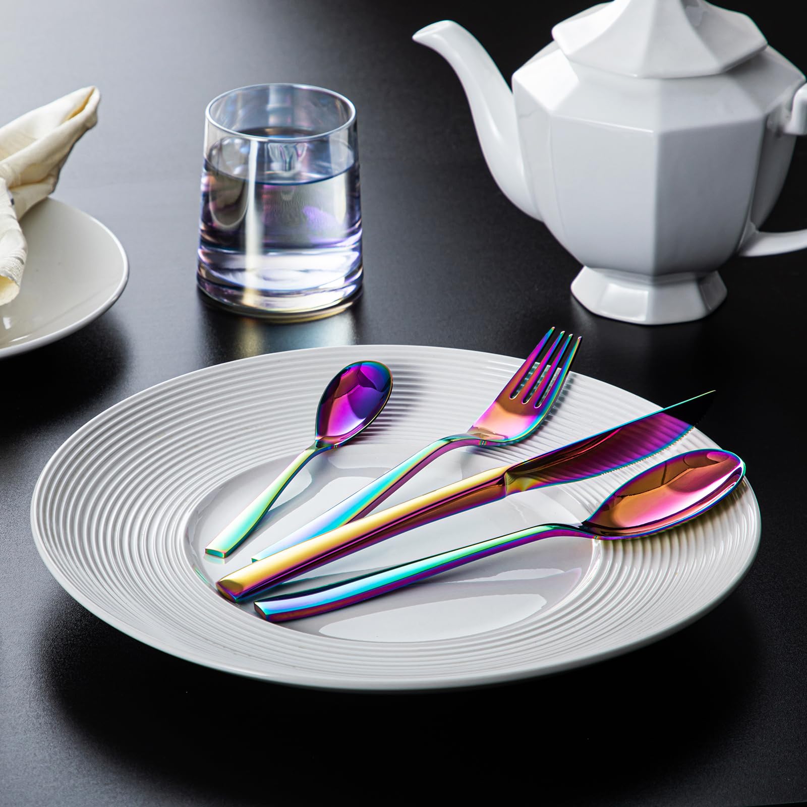 Vancasso - Cubertería (48 piezas, acero inoxidable, cubiertos de mesa, punta cuadrada, servicio de cubiertos, 12 personas, incluye 1 cuchillo, 1 tenedor, 2 cucharas, lavable en lavavajillas, mulicolor