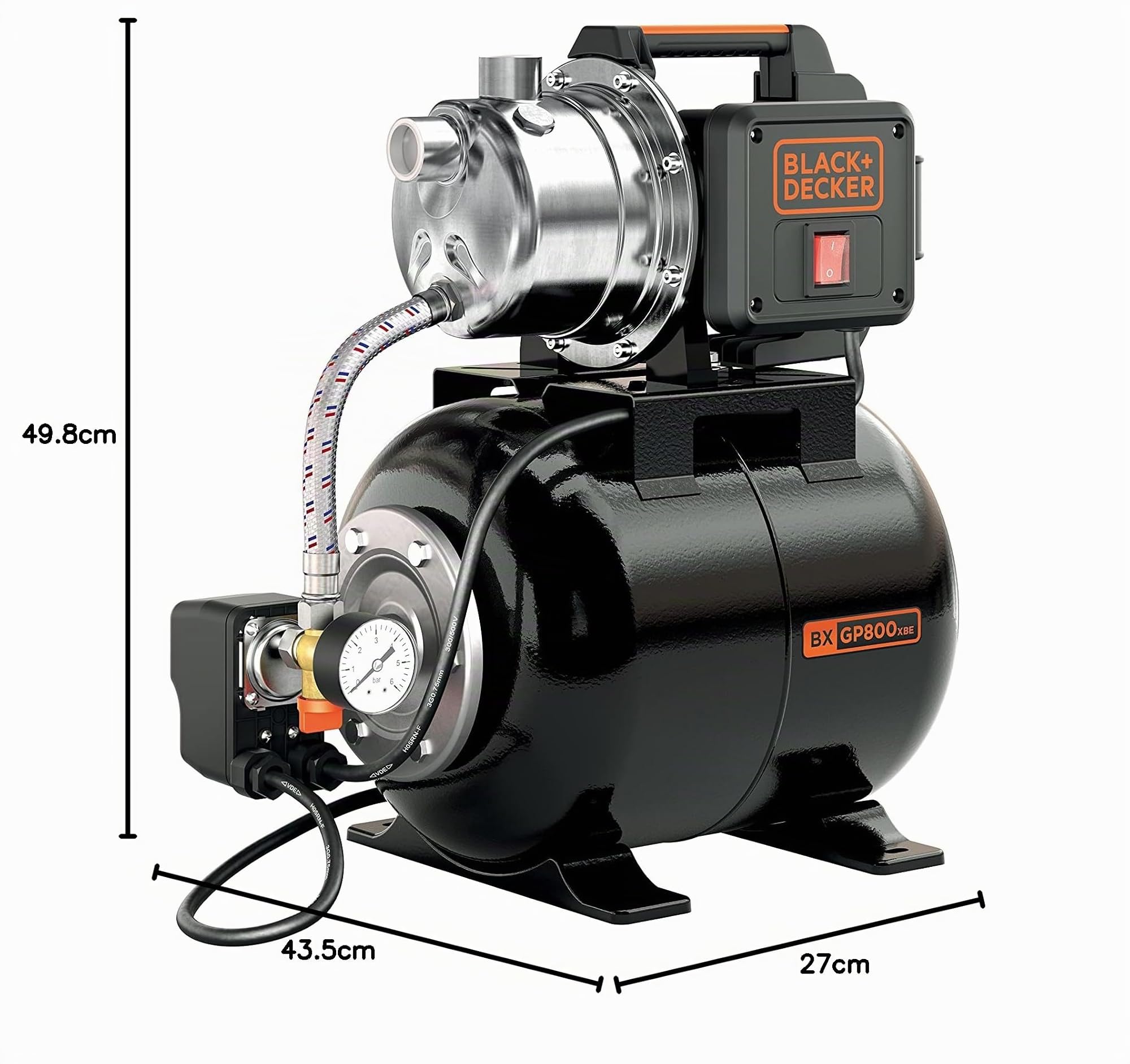 BLACK+DECKER Bomba Autocebante BXGP800XBE con Caldera para Aguas Limpias (800 W, Caudal max. 3500 l/h, Prevalencia max. 38 m)