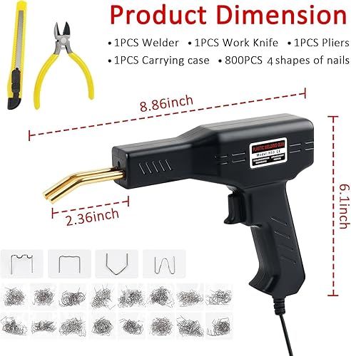 Miniatura 2 de Kit de soldador de plástico para automóvil, kit de soldadura de plástico portátil que incluye 4 tipos800 grapas para reparar piezas de plástico