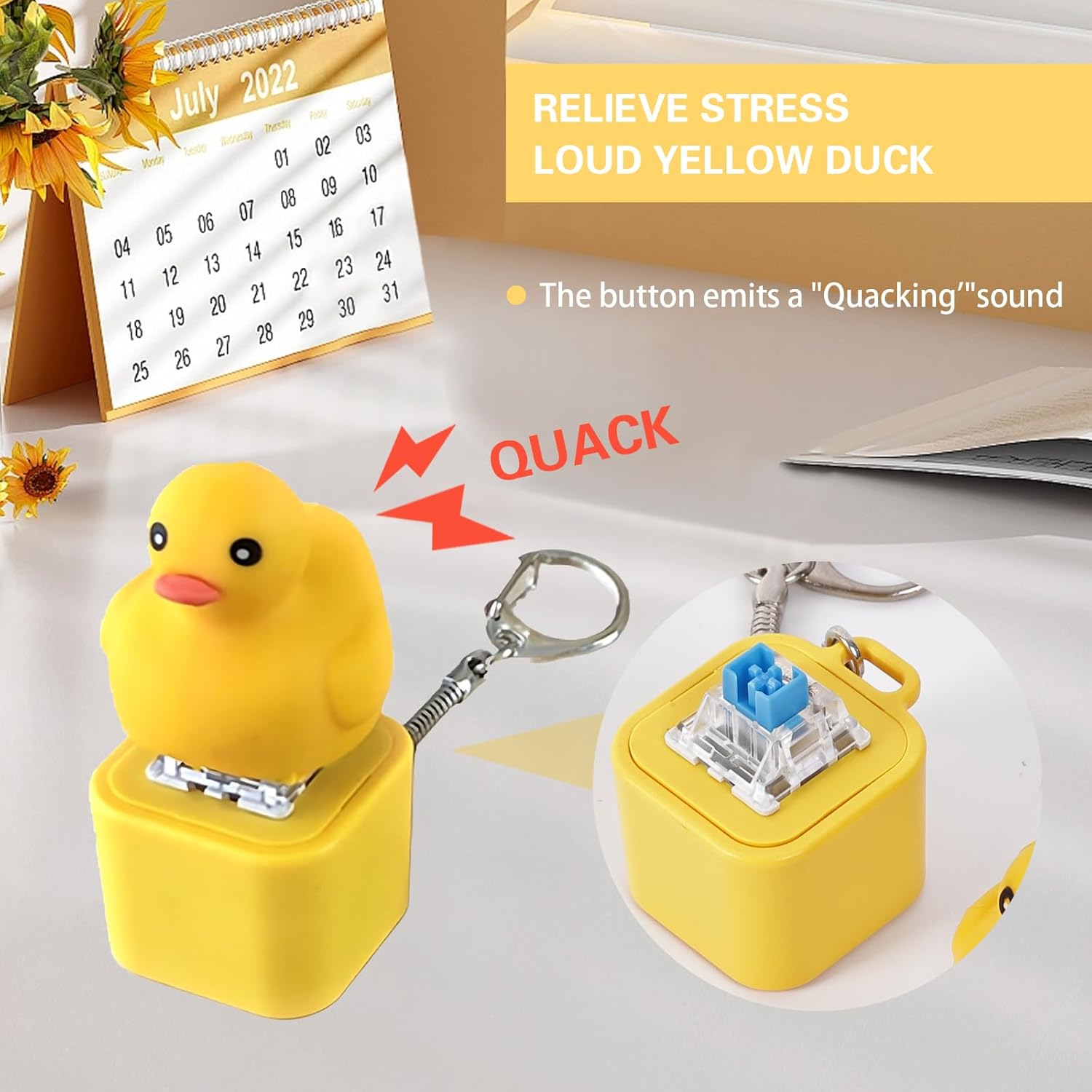 Duck Quacking Fidget Toy - Rechargeable Quacking Duck Keychain, Quacking Duck Stress Reliever with Colorful Lights, Fun & Portable Anxiety Relief Toy (Quacking Duck)