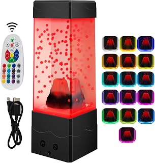 Lava Lamps, Volcano Lava Lamp 17 Colors Changing with Remote Control, Battery Operated USB Powered Multi-color Lava Lamp for Adults Kids, Room Office Desktop Decoration Mood Night Light Christmas Gift