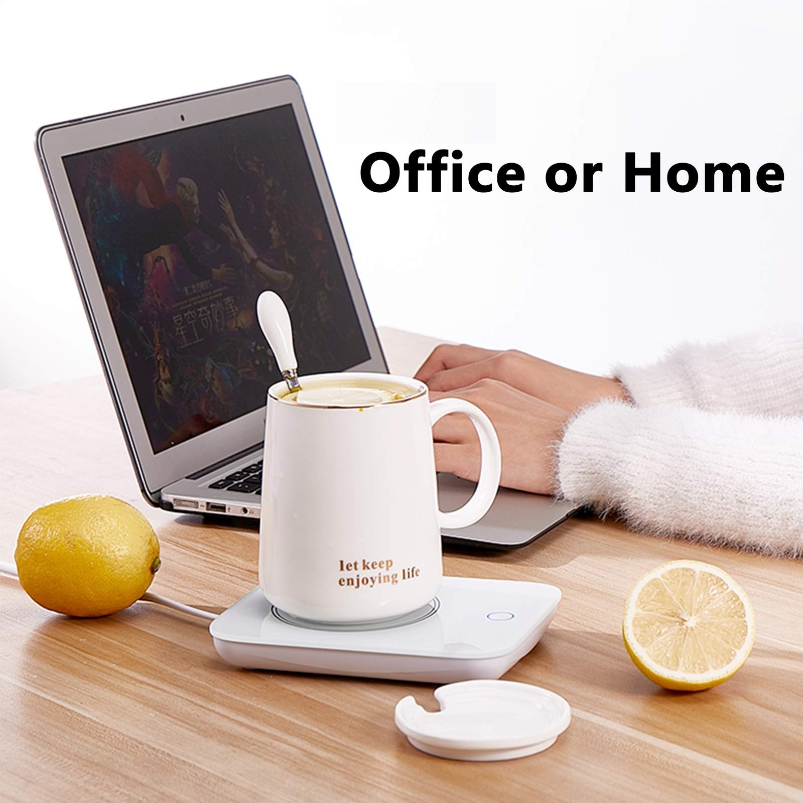 YXCKG Réchauffeur De Tasse De Café, Température Constante 55 ℃, Plaque Chauffante À Café, Chauffe-Tasse De Lait pour Le Bureau À Domicile ((thé, Eau, Cacao, Soupe Ou Lait) (Color : White+Cup)