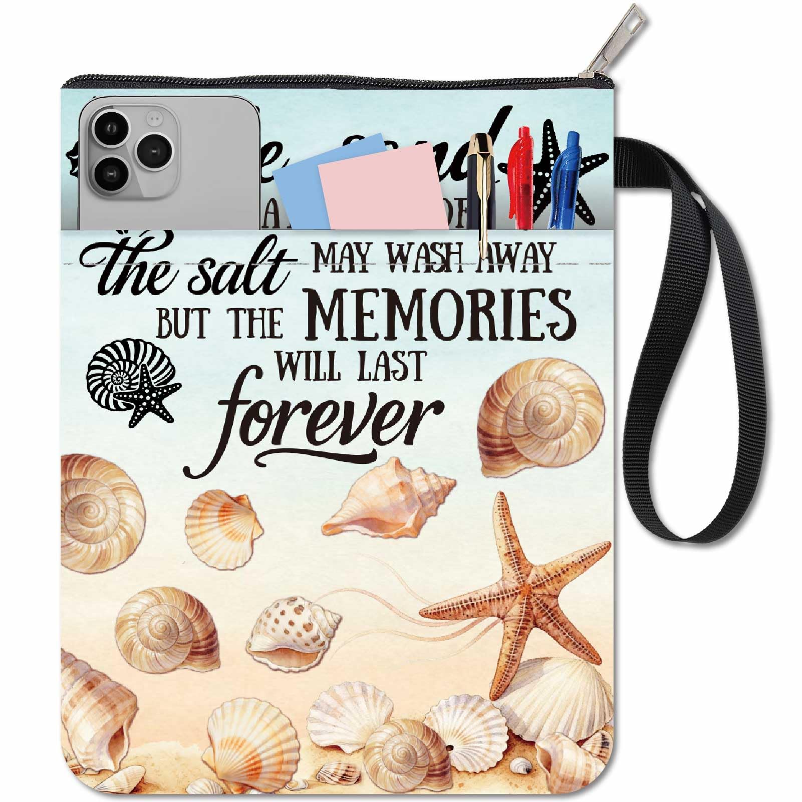 CRASPIRE Sandbeach Book Covers Shell Starfish Zipper Book Sleeve Words Book Protector for Paperbacks Washable Fabric Cloth Book Cover Pouch Bag Extra Sleeve Pocket for Book Lovers Classmate Gifts